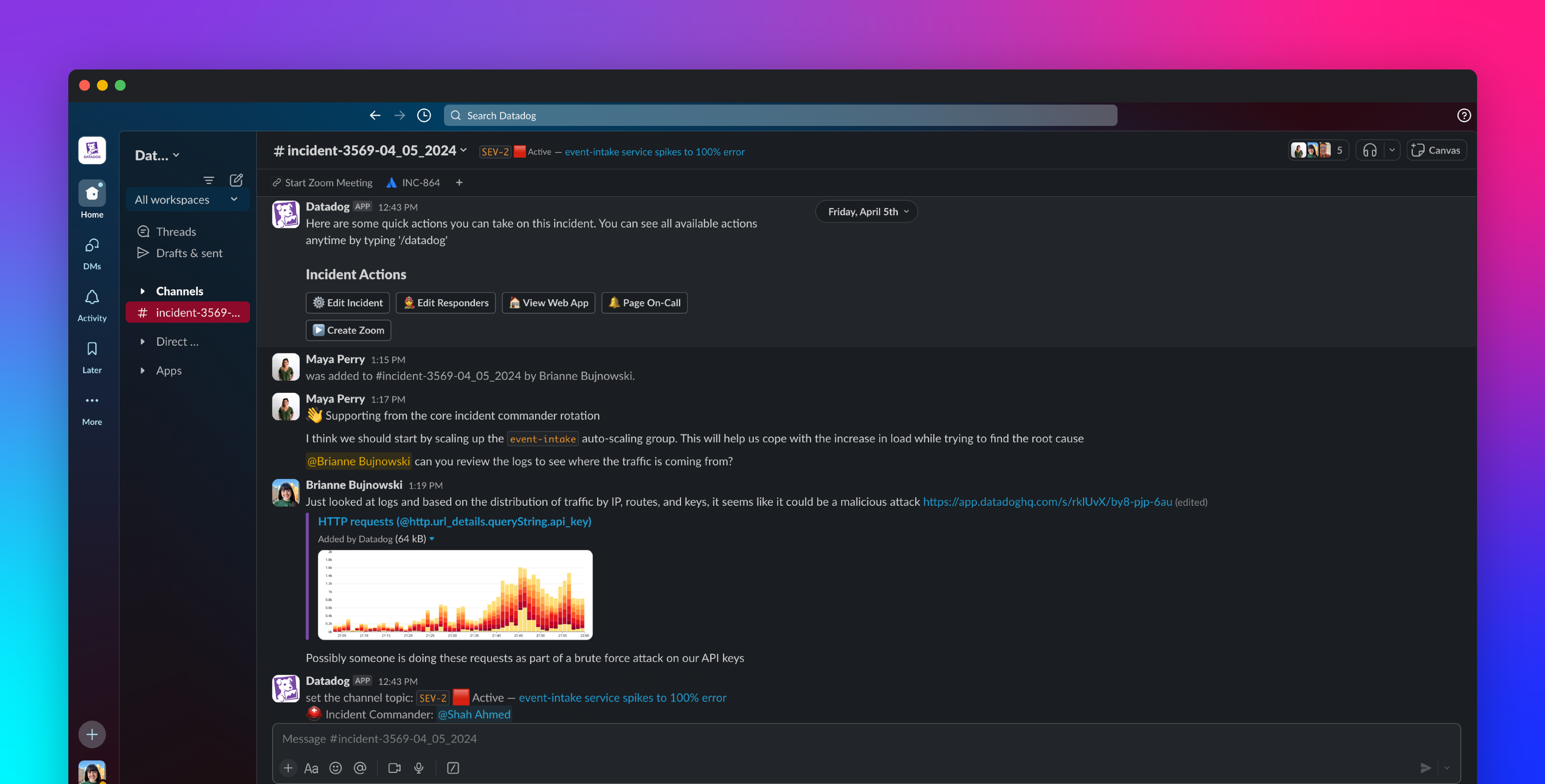 Manage incidents seamlessly with the Datadog Slack integration
