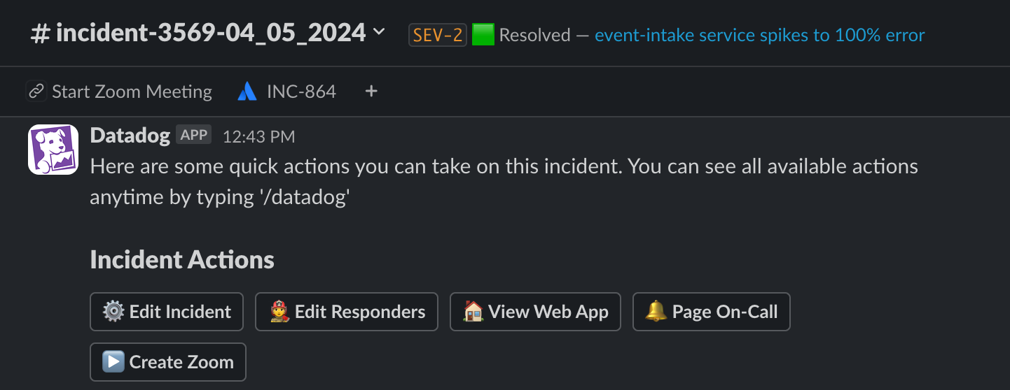 The action tray lets team members quickly coordinate and update incident statuses