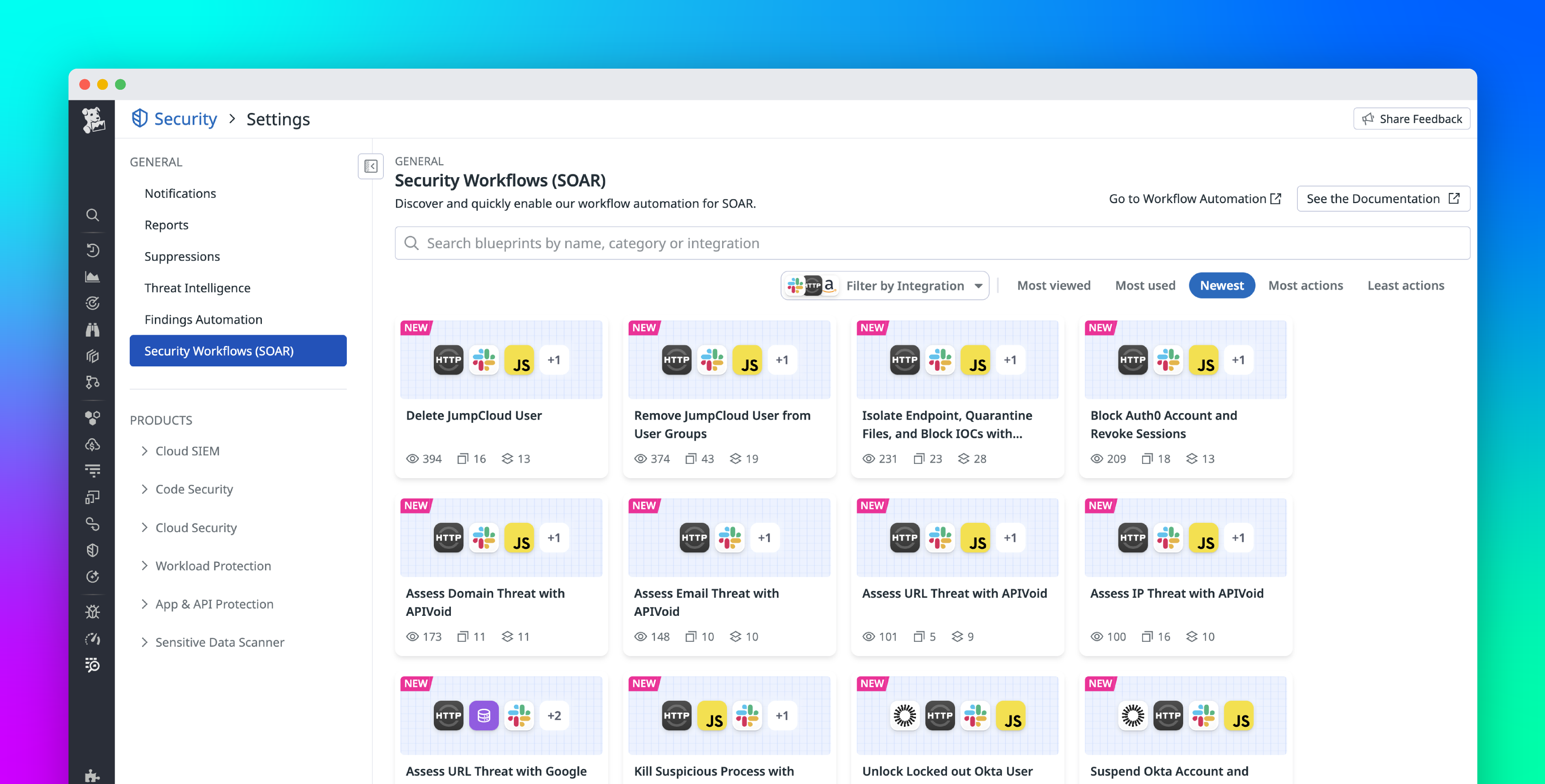 Automate identity protection, threat containment, and threat intelligence with Datadog SOAR workflows