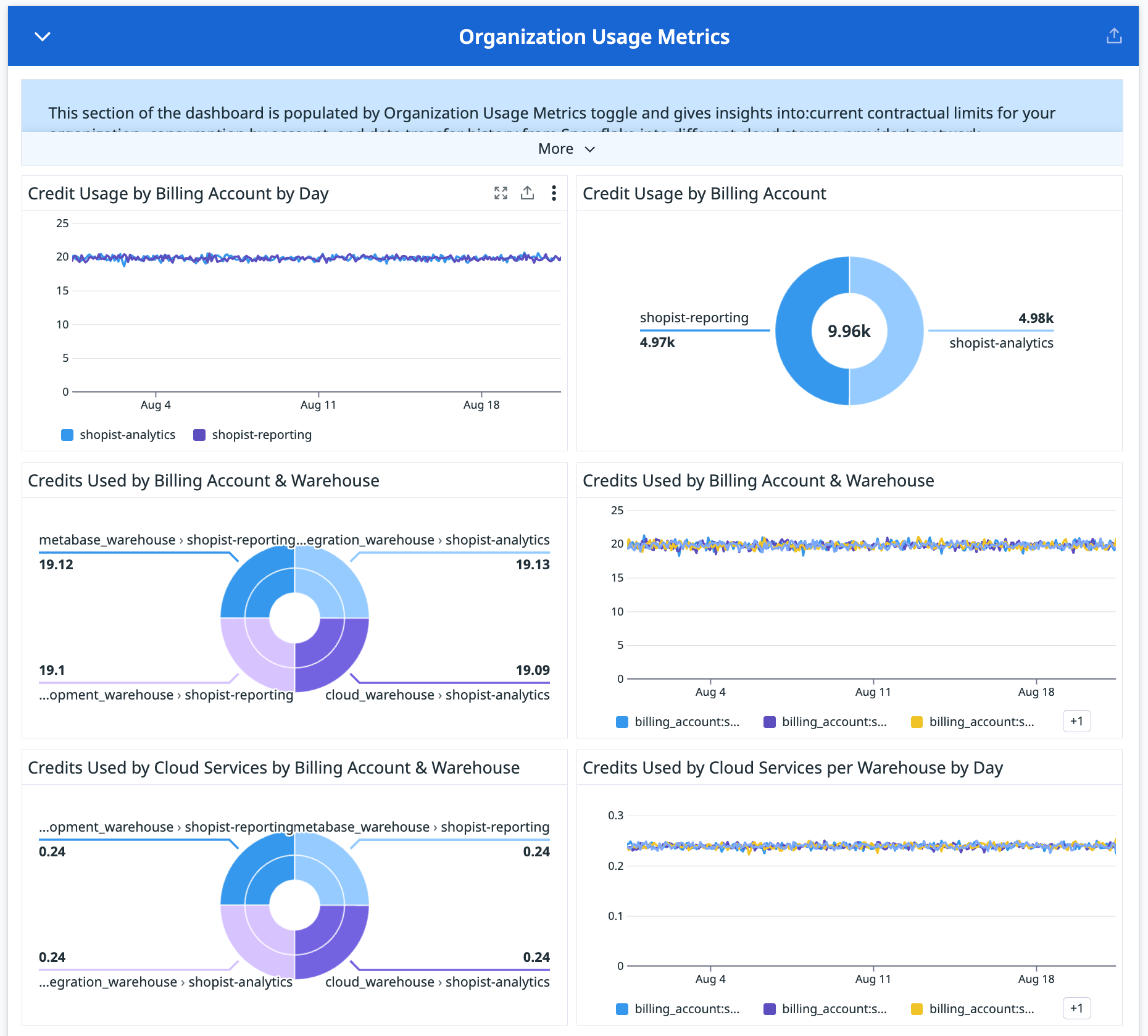 Oversee storage usage and compute-credit consumption throughout your organization.