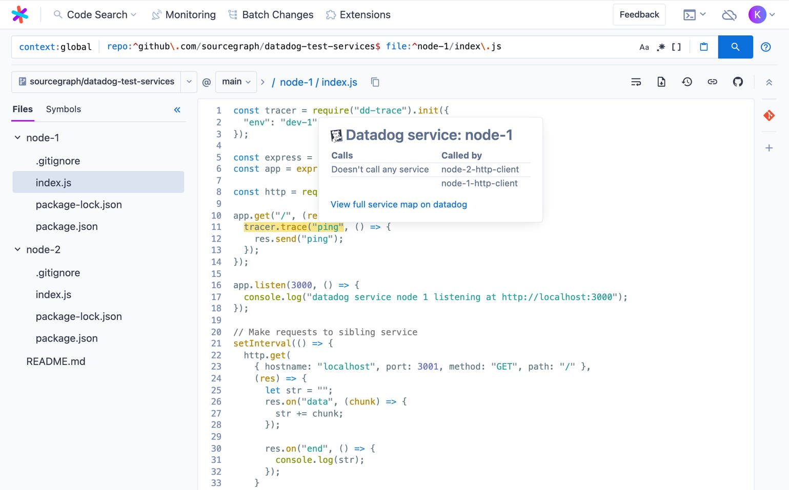 Use Datadog's Sourcegraph extension to navigate code and visualize ...