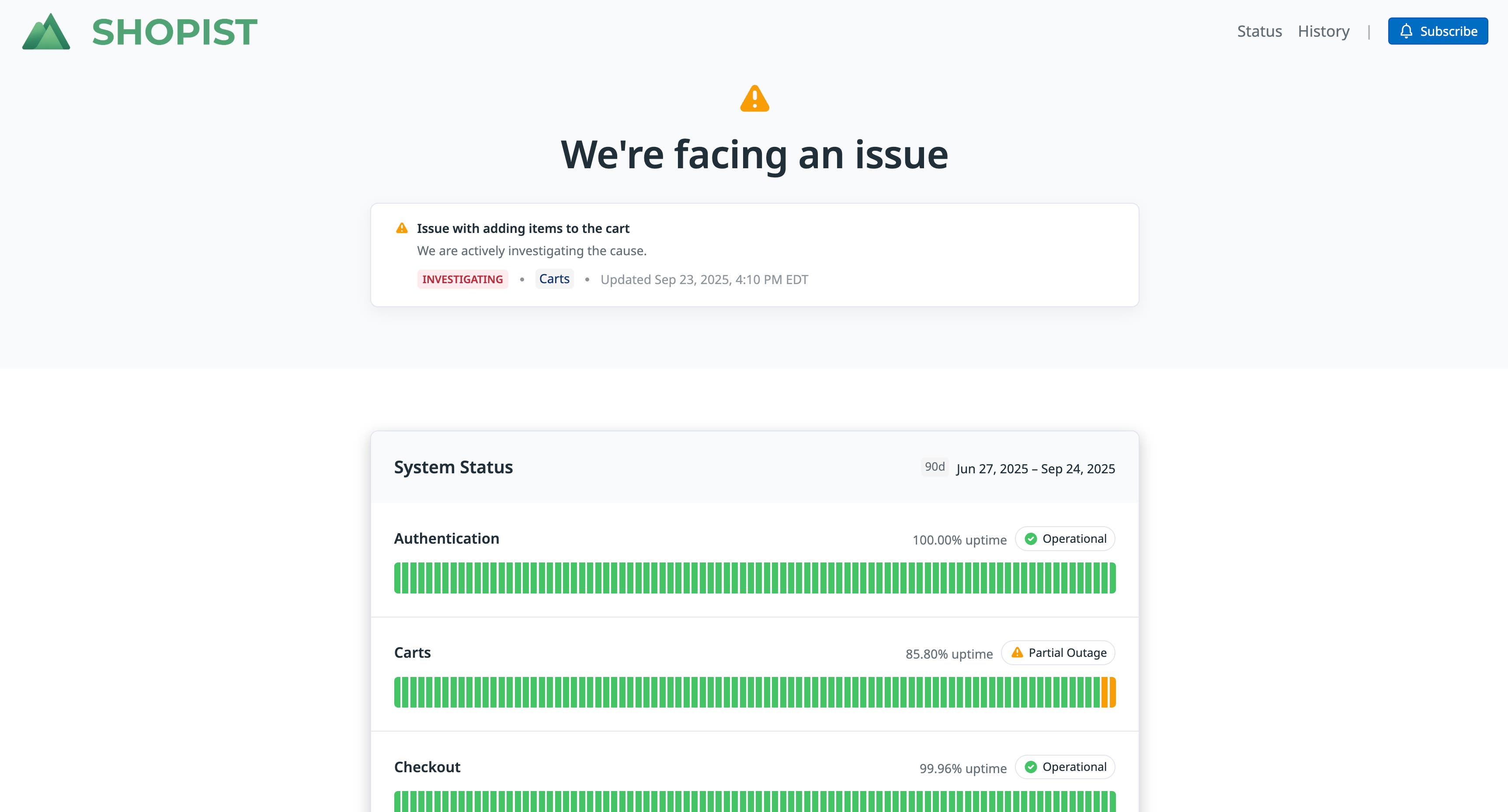 Response Status Screen Example Keep stakeholders informed with Datadog Status Pages | Datadog