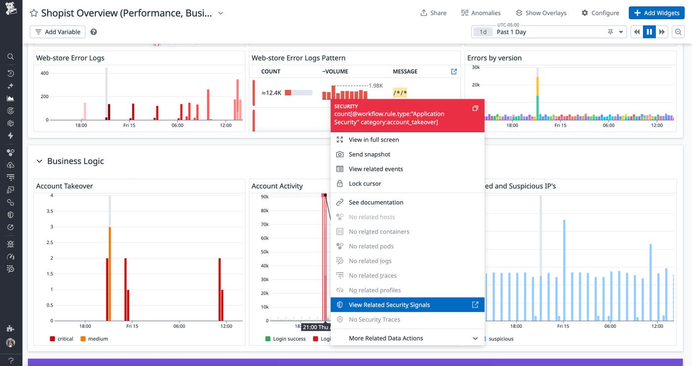 Pivot to a security signal from performance dashboard. Pivot to a security signal from performance dashboard.