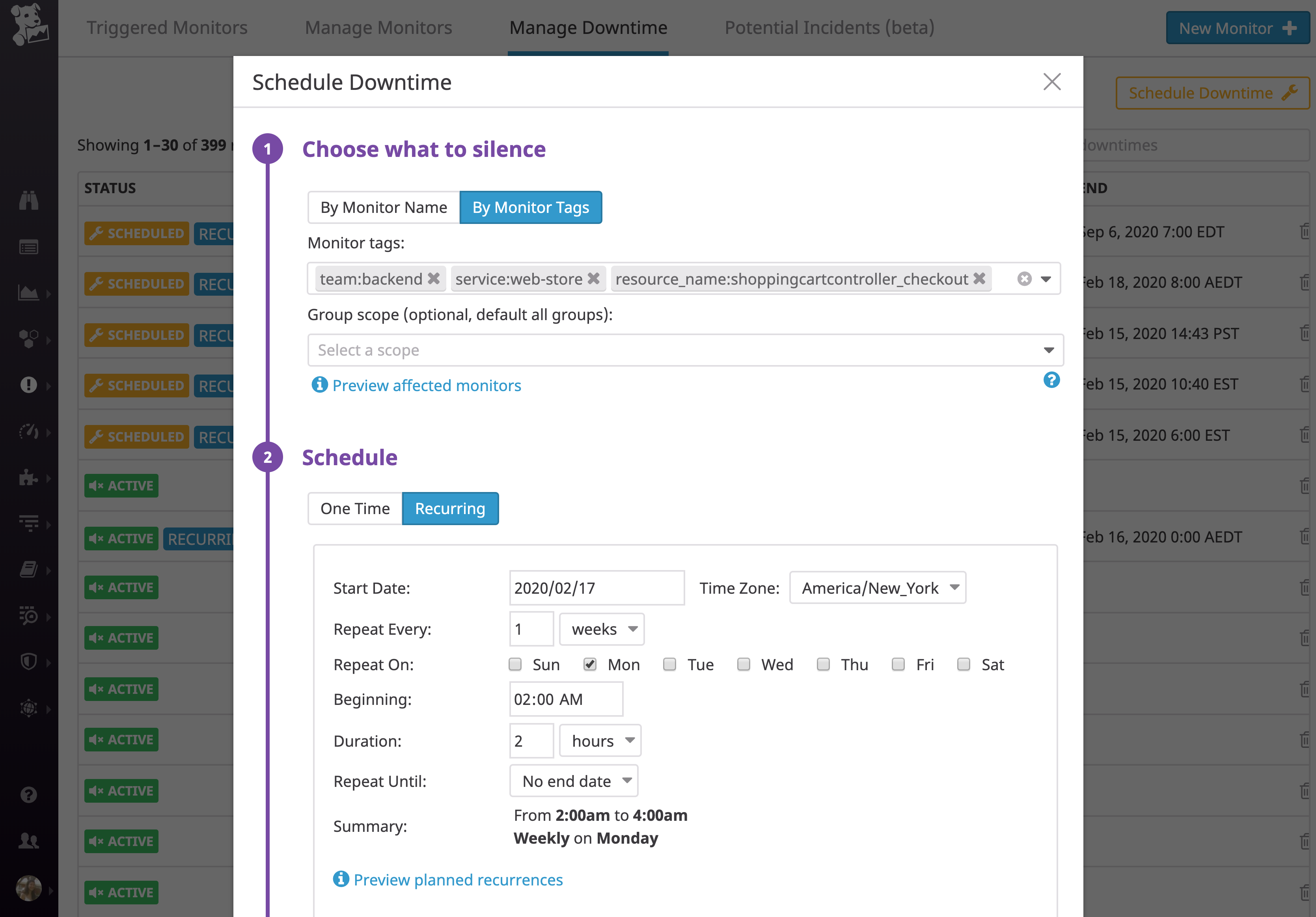 use tags to schedule downtime for your datadog monitors.