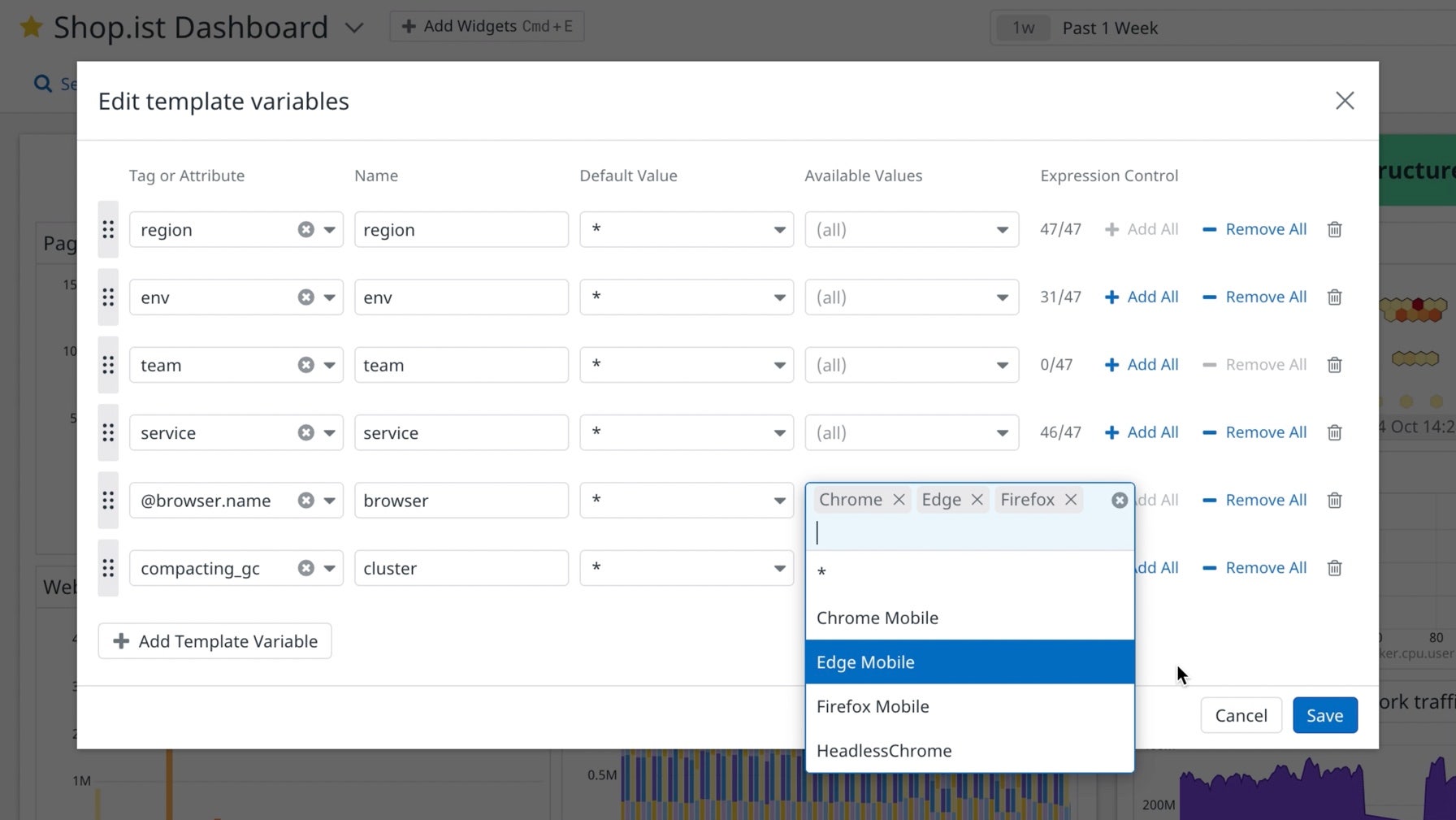 Select a subset of available values for your template variables