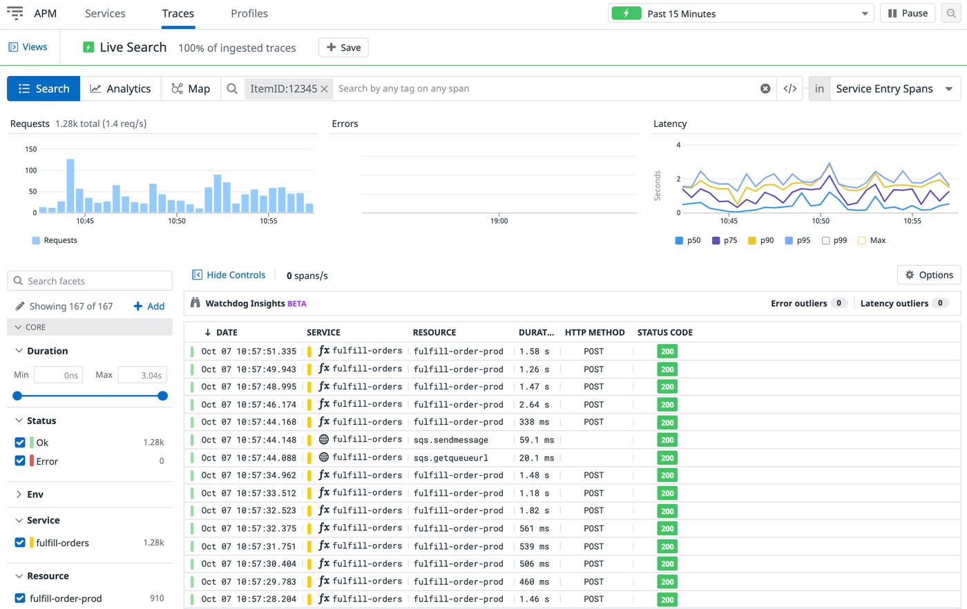 You can search traces with specific payload parameters in Datadog APM to surface relevant Lambda requests. You can search traces with specific payload parameters in Datadog APM to surface relevant Lambda requests.