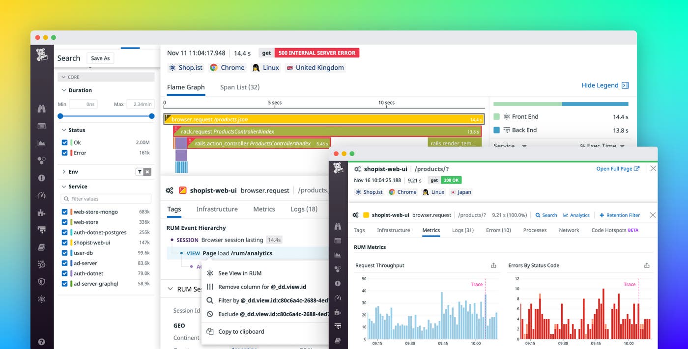 Unify APM and RUM data for full-stack visibility Unify APM and RUM data for full-stack visibility
