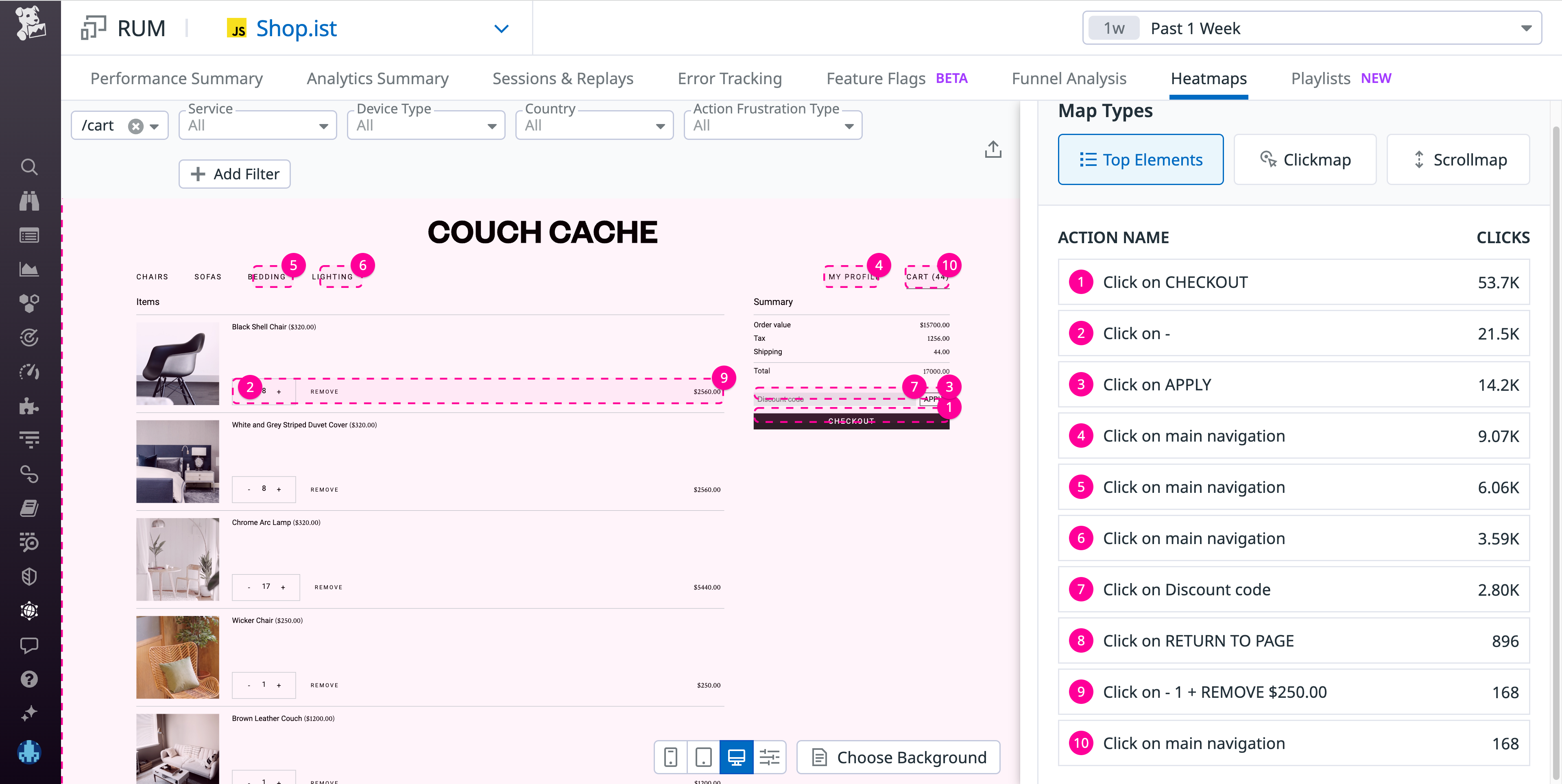 The Top Elements view ranks each element on the page based on frequency of user interaction.