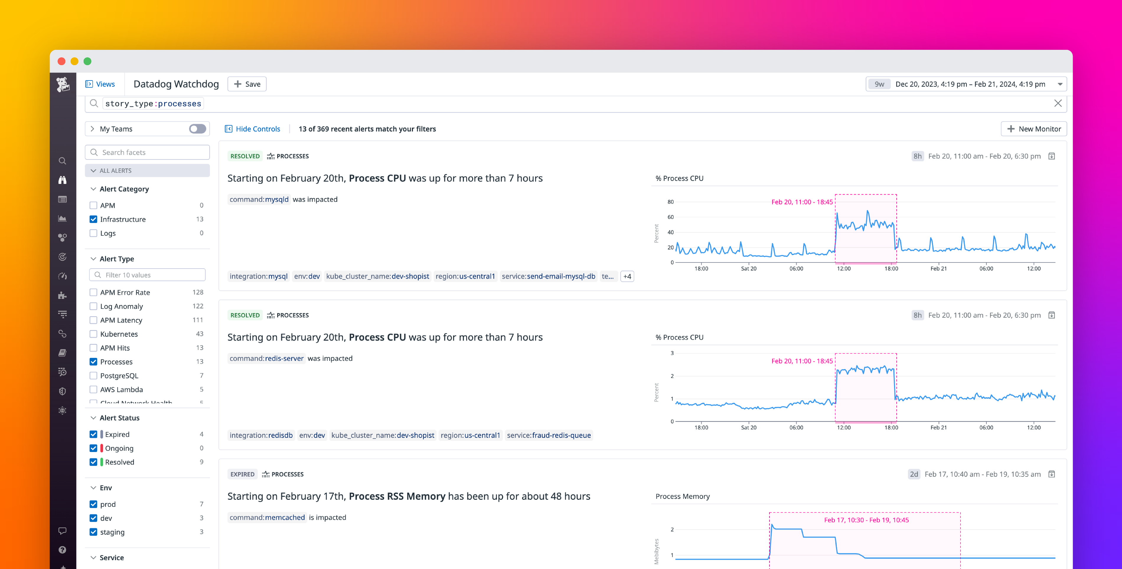 Troubleshoot anomalies in workload performance with Watchdog Insights and Alerts for Live Processes