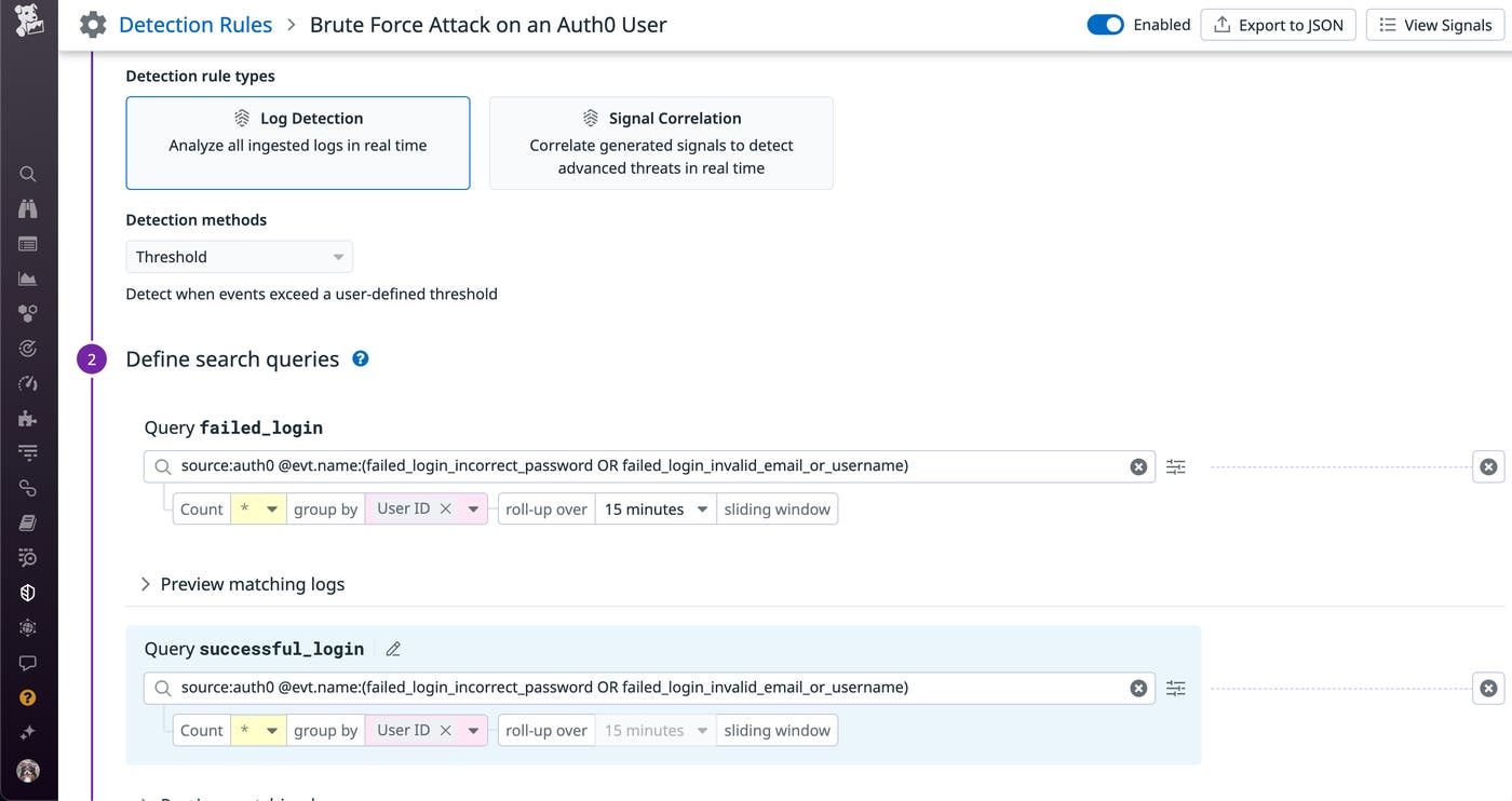 Create a detection rule for brute force login attempts Create a detection rule for brute force login attempts