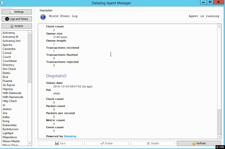 Restart Agent and check status