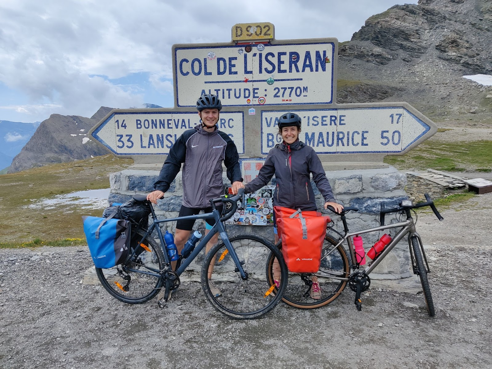 Marie-Laure and her husband biking up the Col de l'Iseran in the Route des Grandes Alpes.