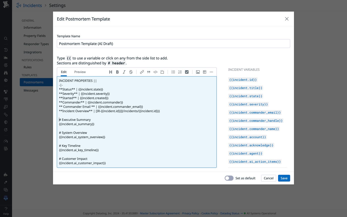 Postmortem template editing and customization. Postmortem template editing and customization.