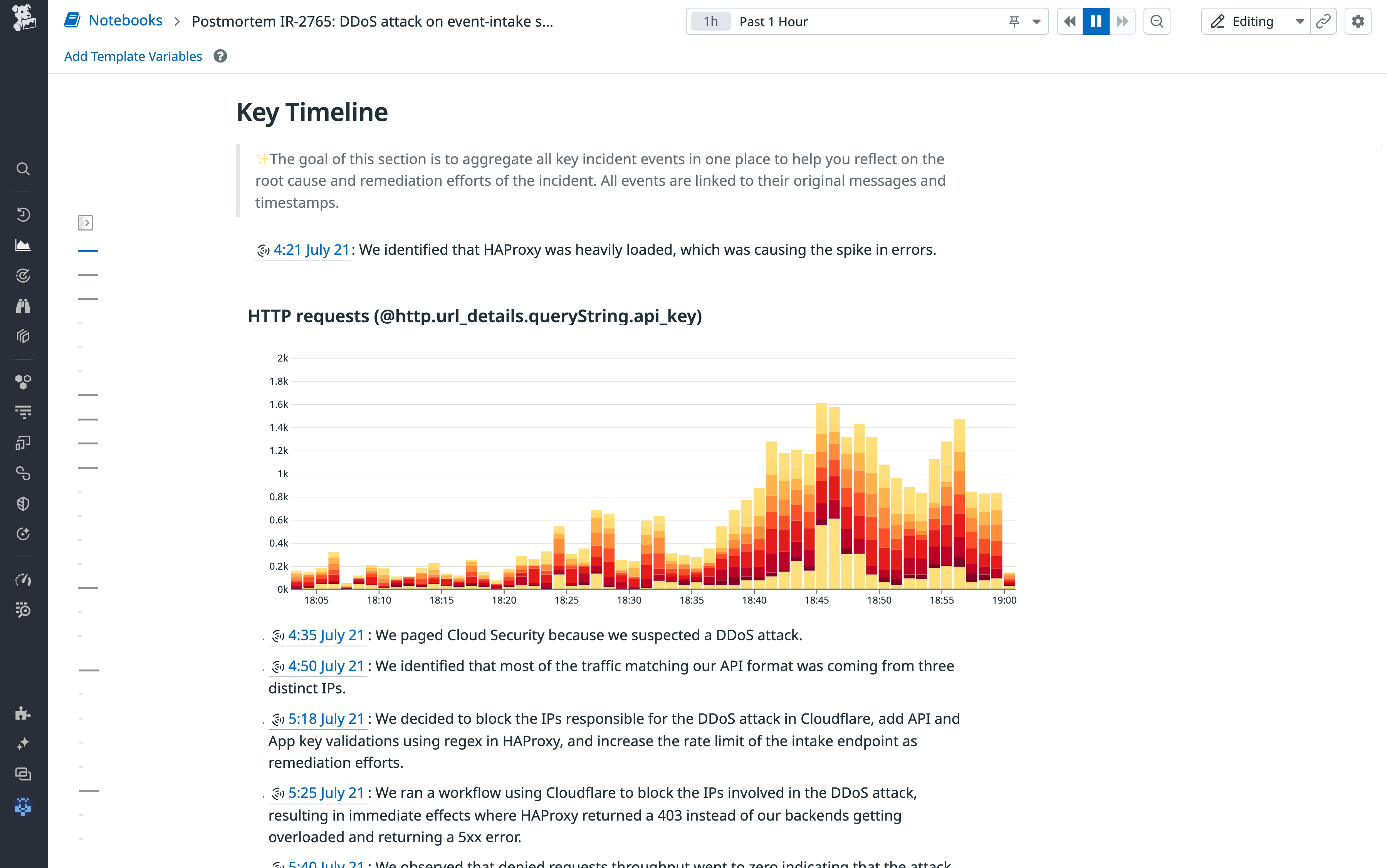 Key timeline section from an AI-generated postmortem draft.