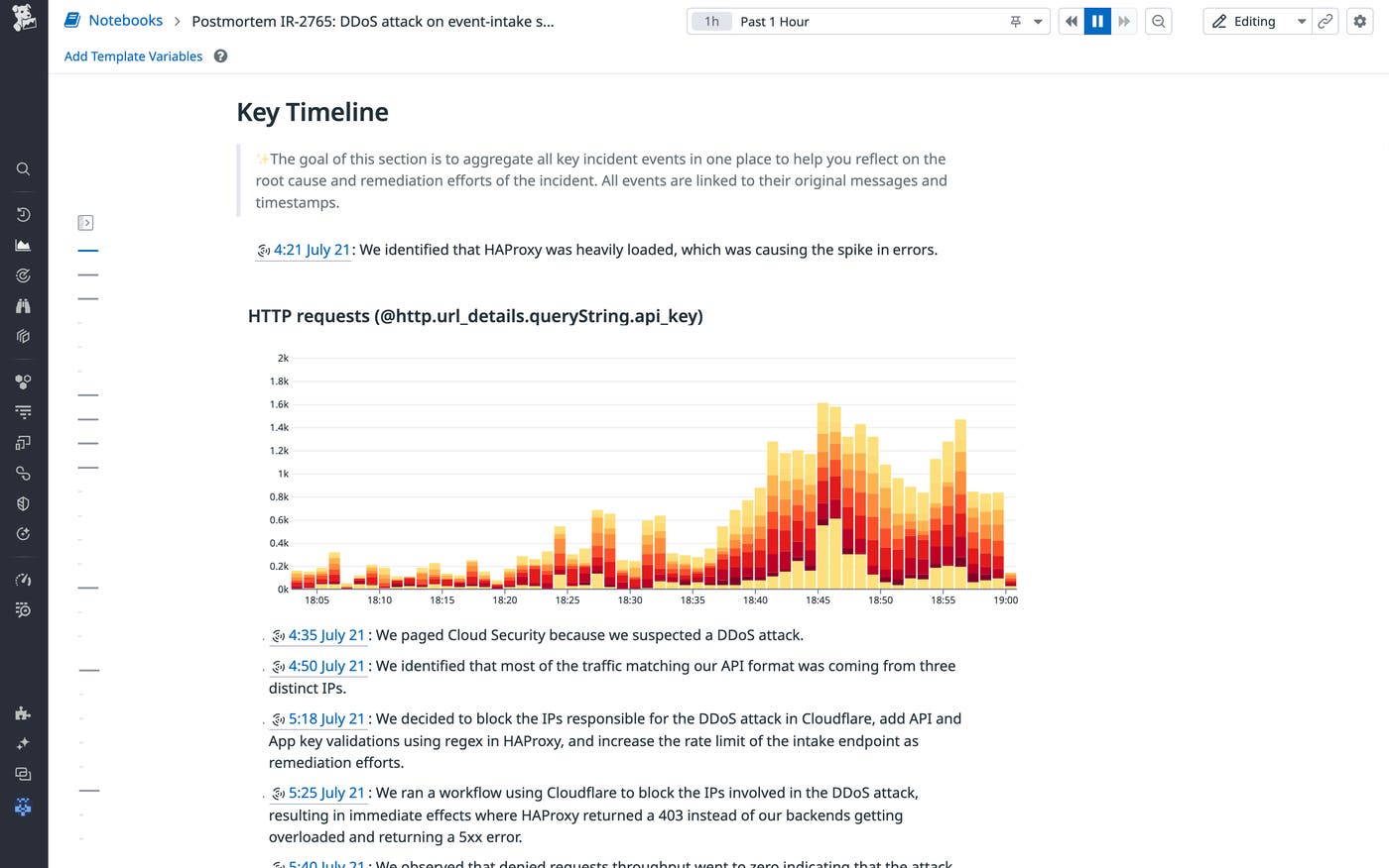 Key timeline section from an AI-generated postmortem draft. Key timeline section from an AI-generated postmortem draft.