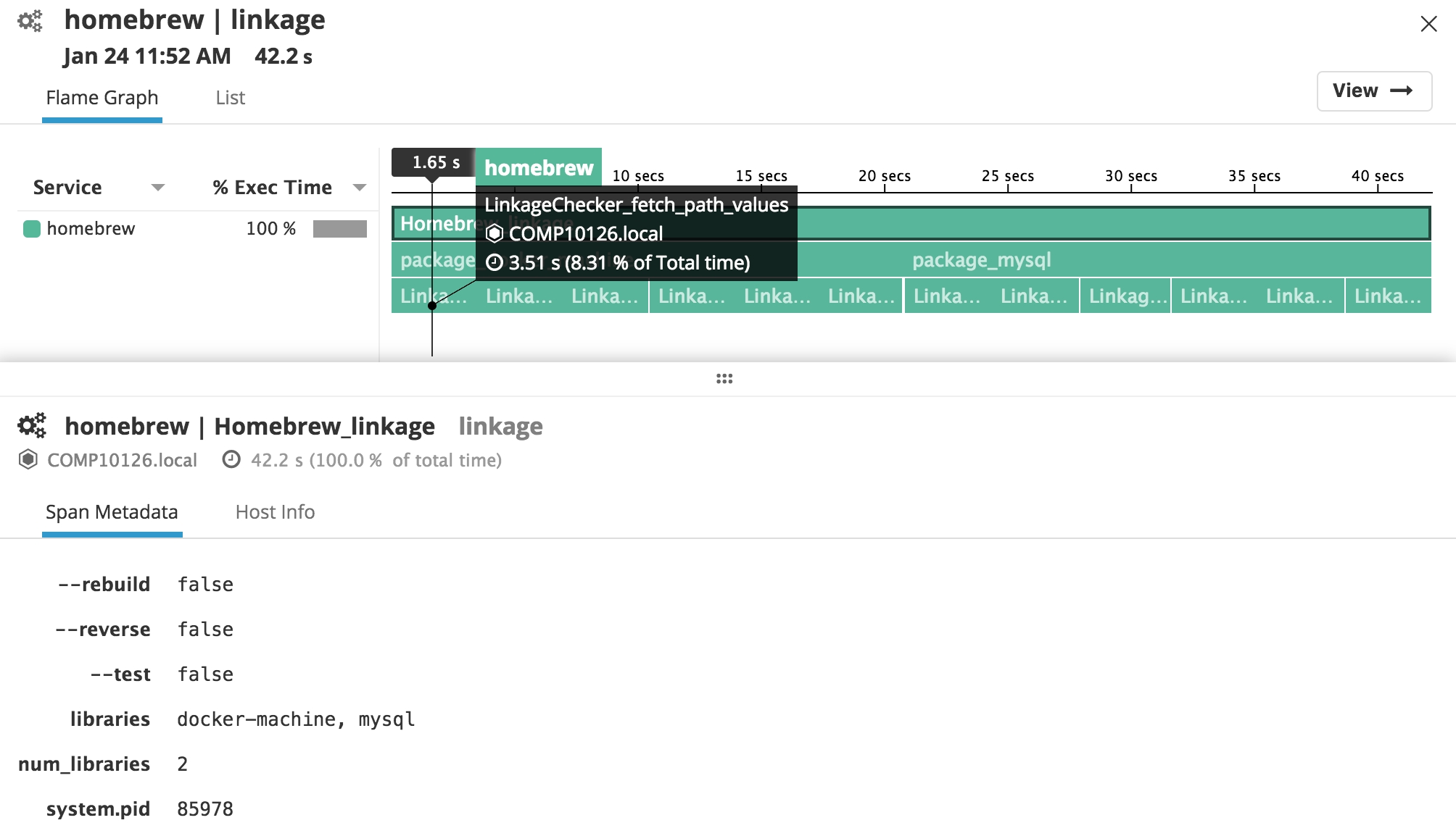 Datadog flame graph showcasing pstore implementation with caching.