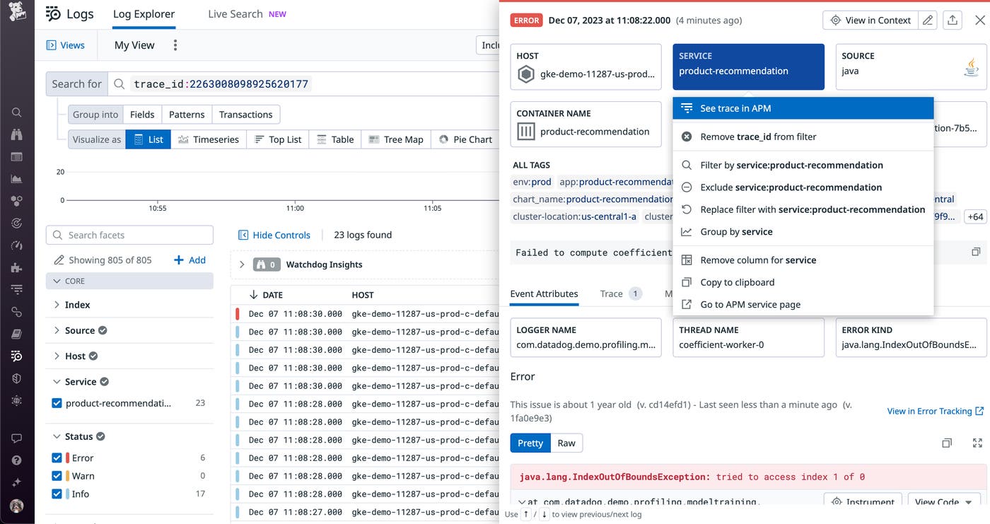 Pivot to related from logs Pivot to related from logs