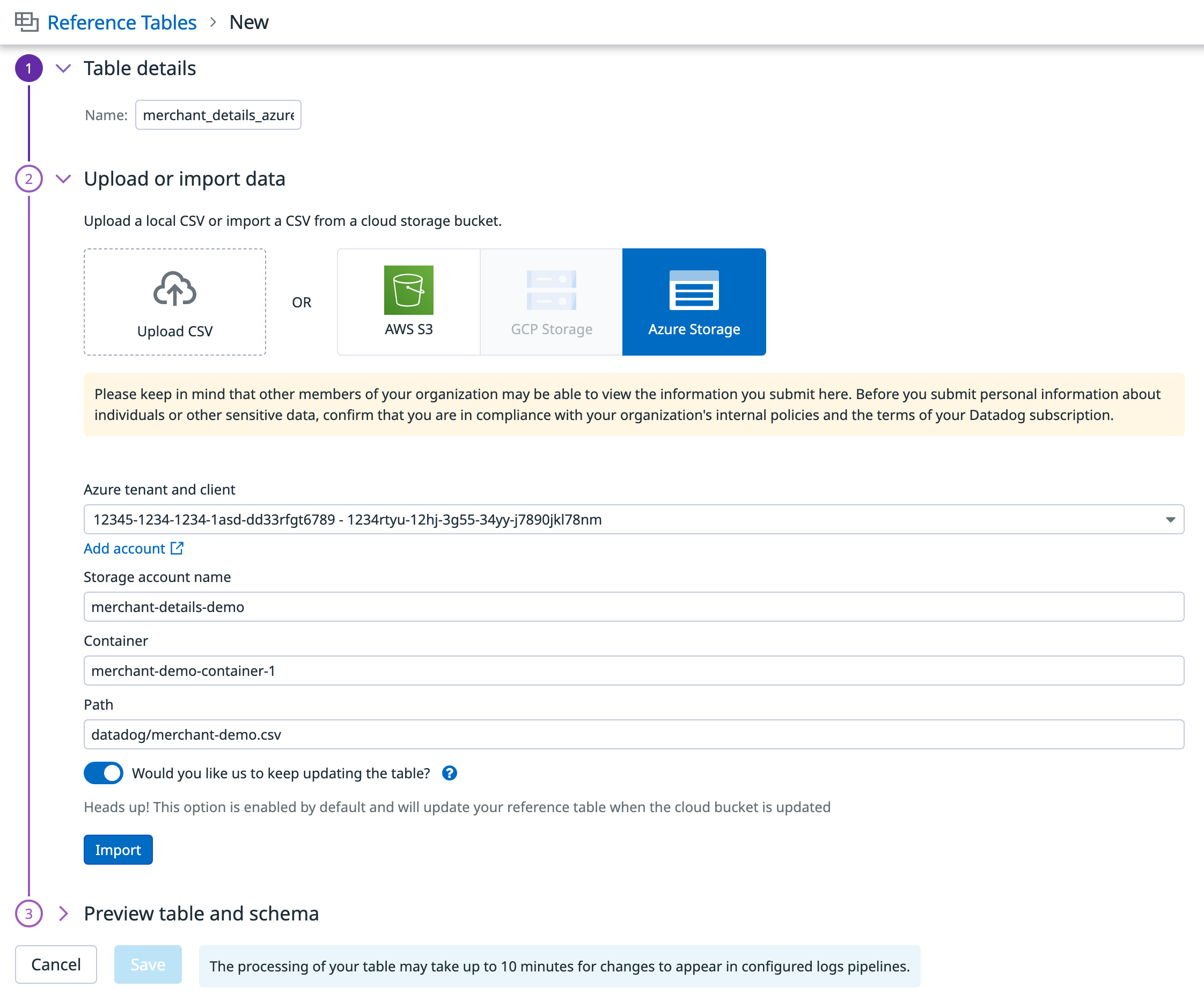Create a Reference Table from a cloud bucket