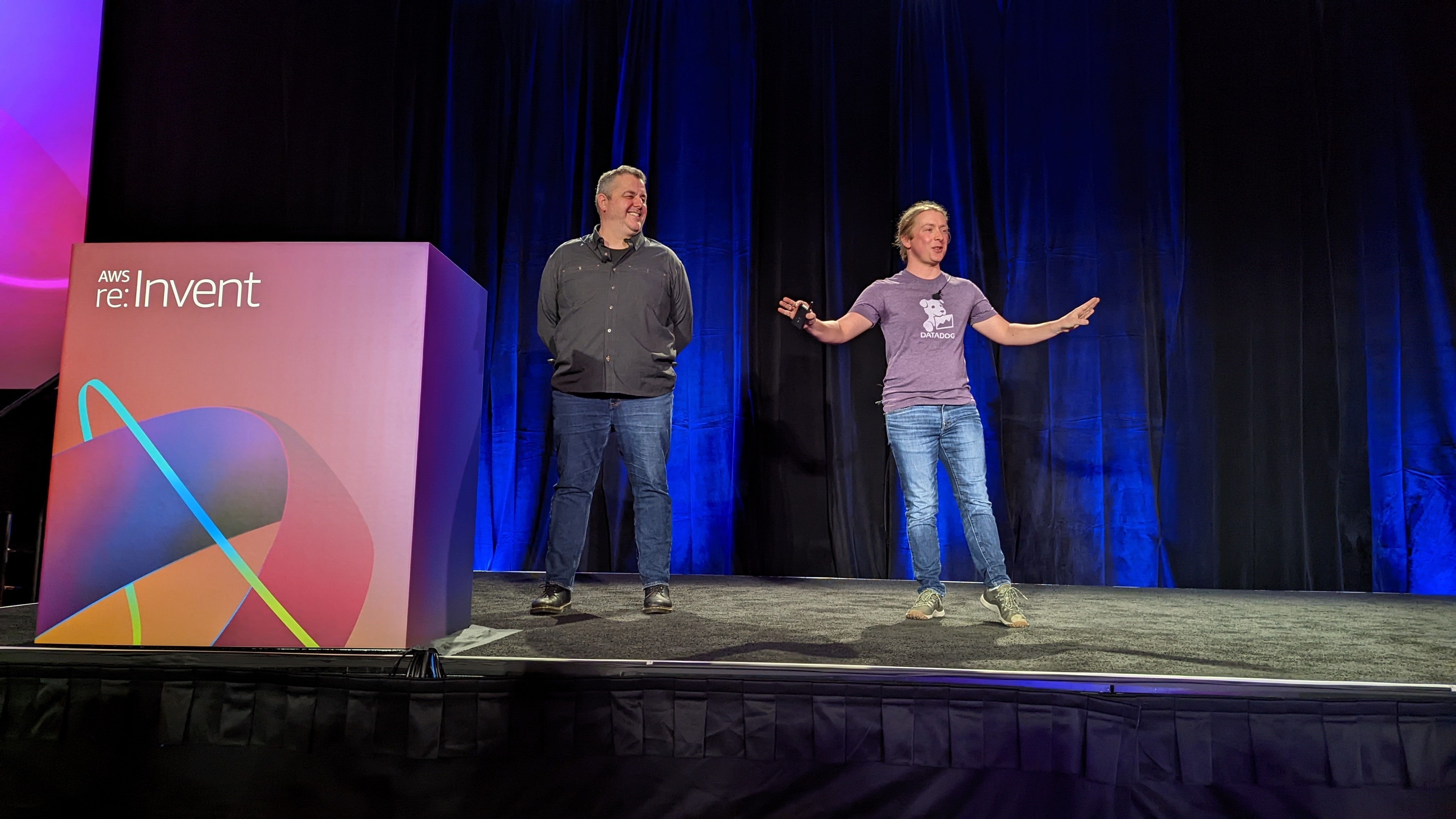 Andrew Krug and Alex Hardman on stage at AWS re:Invent