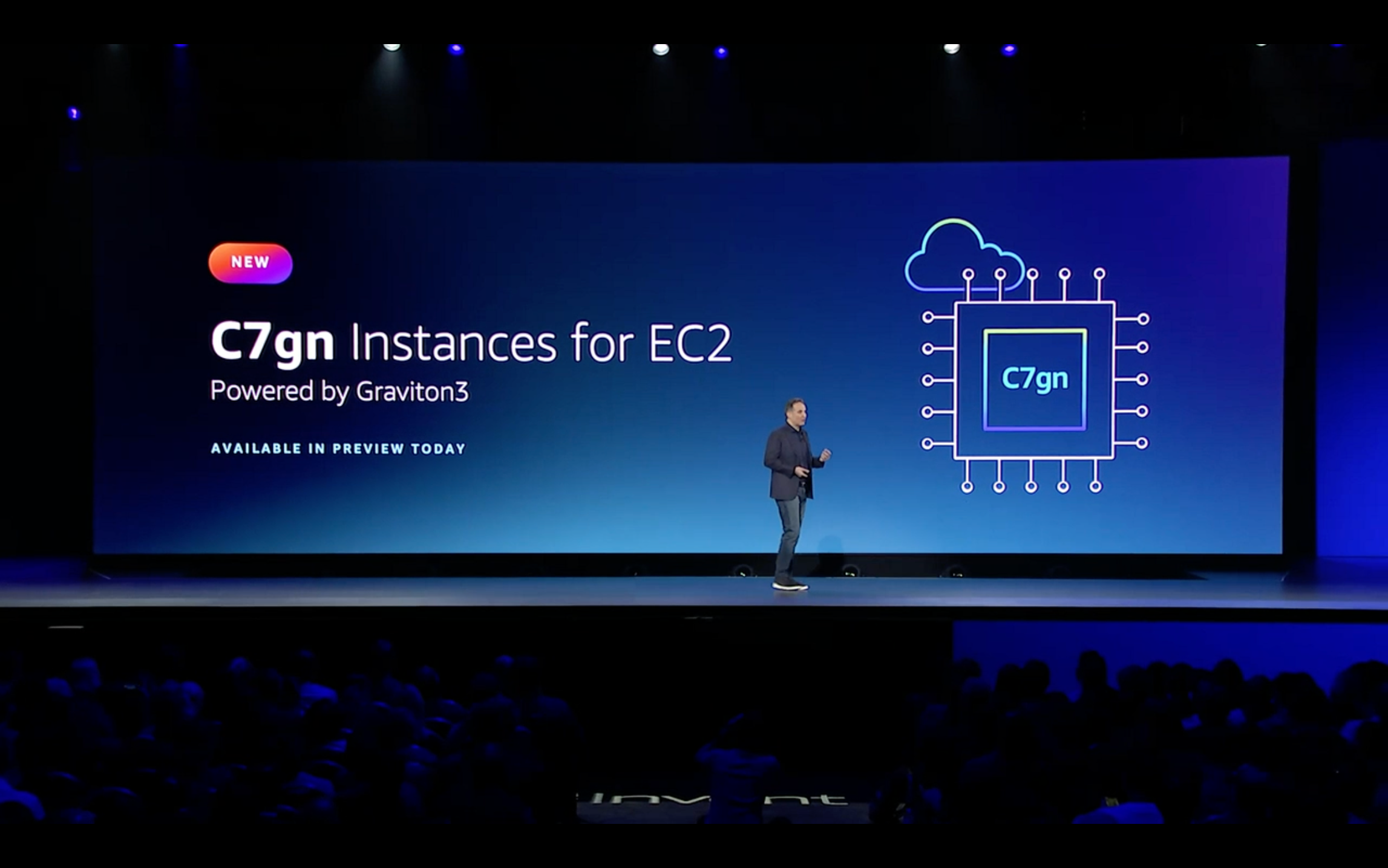 Adam Selipsky announcing the new C7gn instance type for EC2
