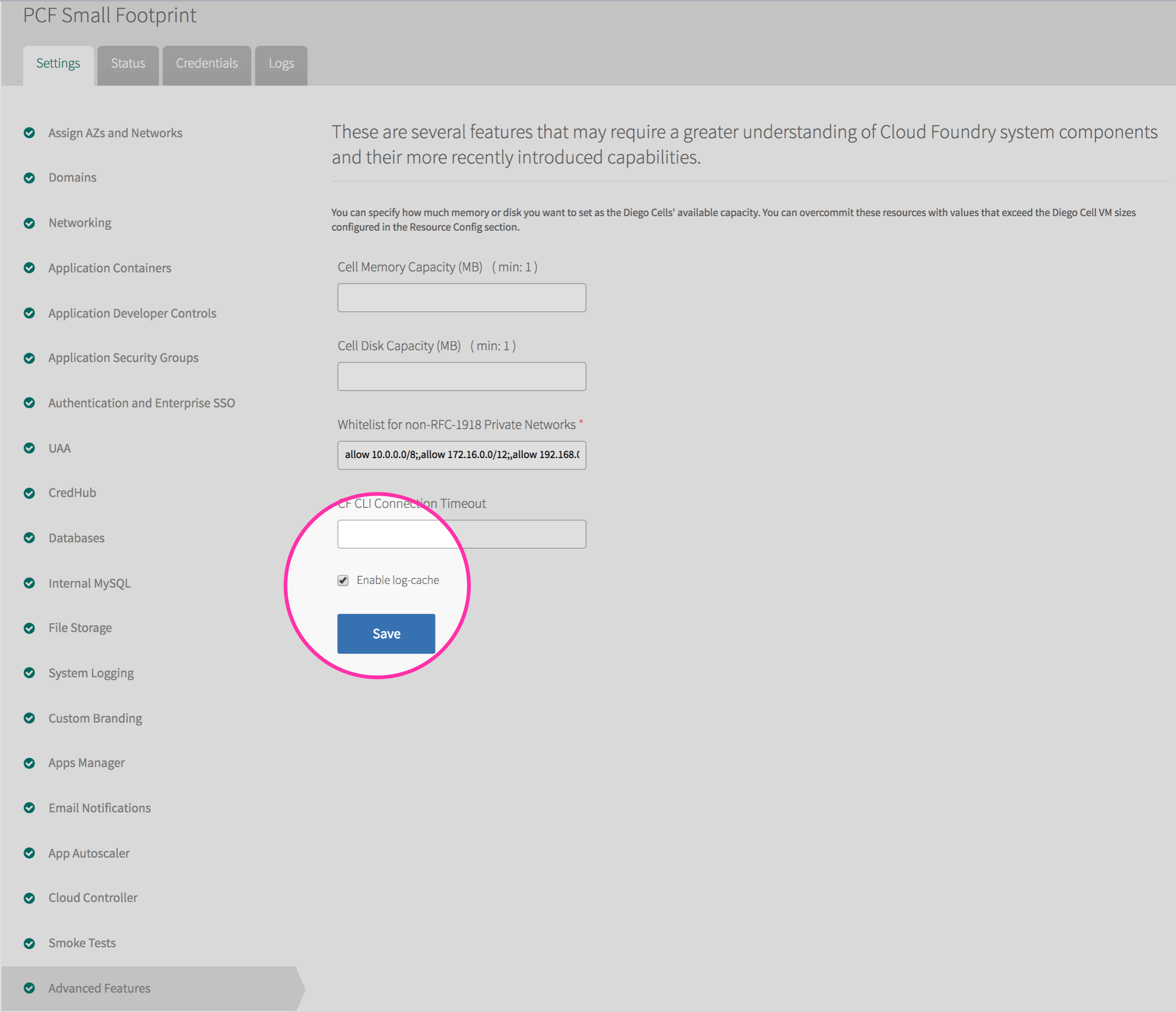 Enable Log Cache