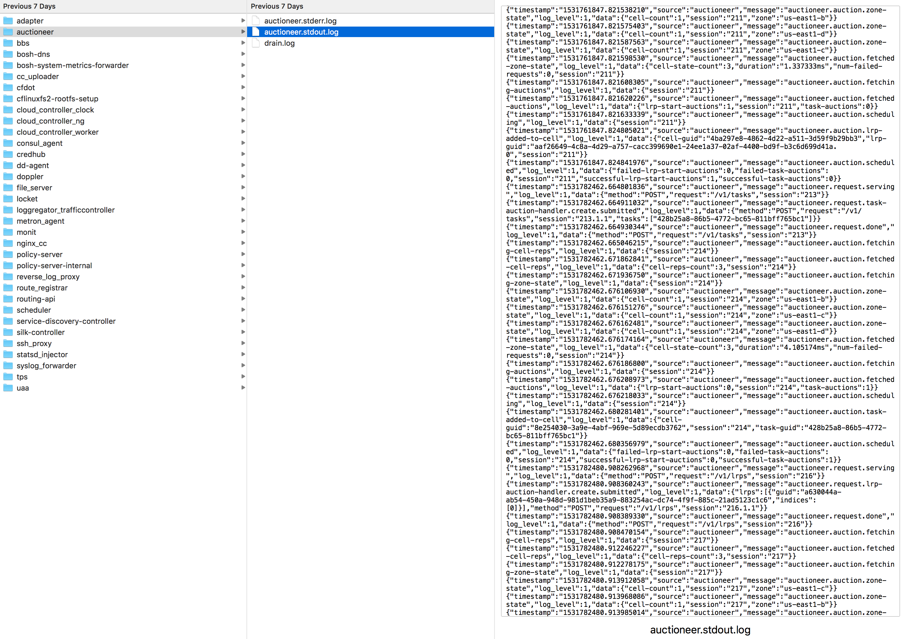 PAS system logs