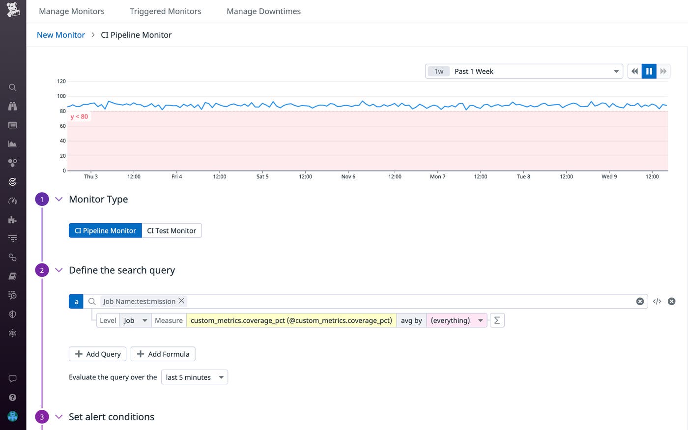 Set alerts for when your test coverage drops below a critical threshold. Set alerts for when your test coverage drops below a critical threshold.