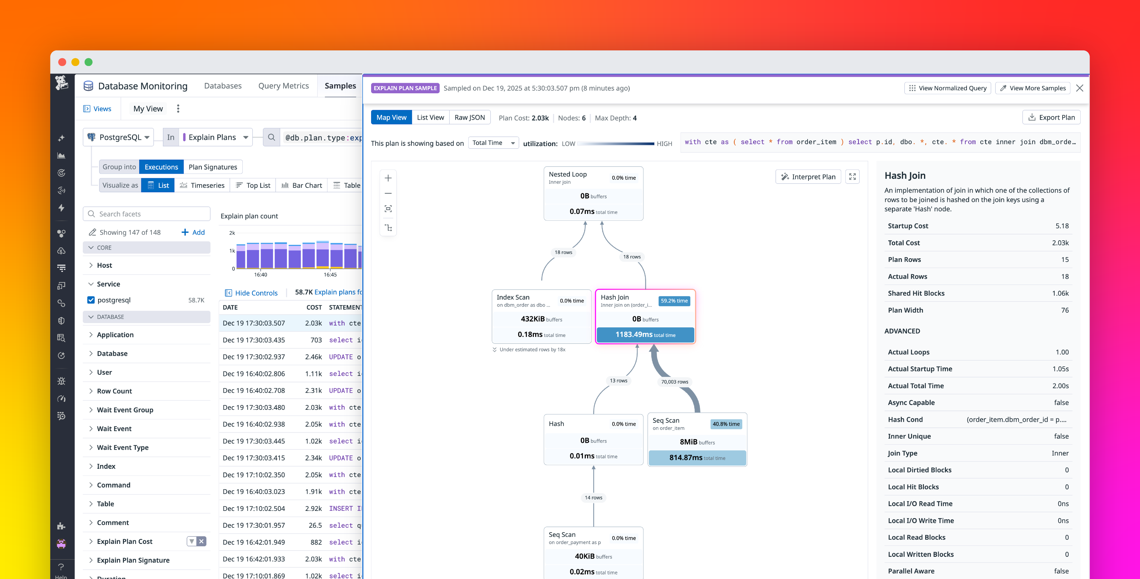 Debug PostgreSQL query latency faster with EXPLAIN ANALYZE in Datadog Database Monitoring