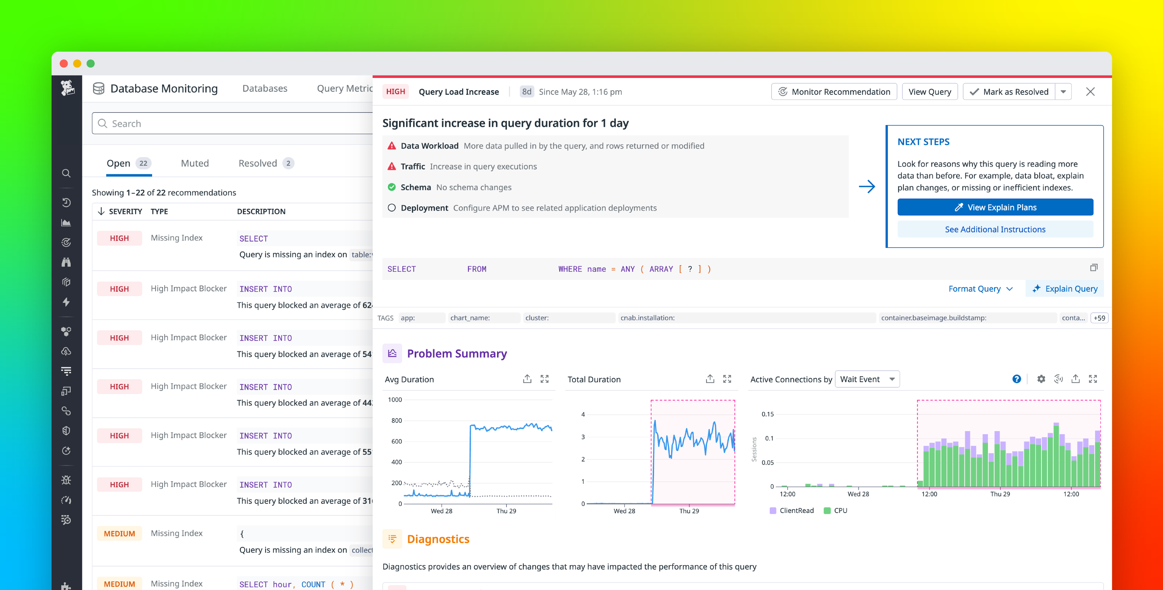 Detect and investigate query regressions with Datadog Database Monitoring