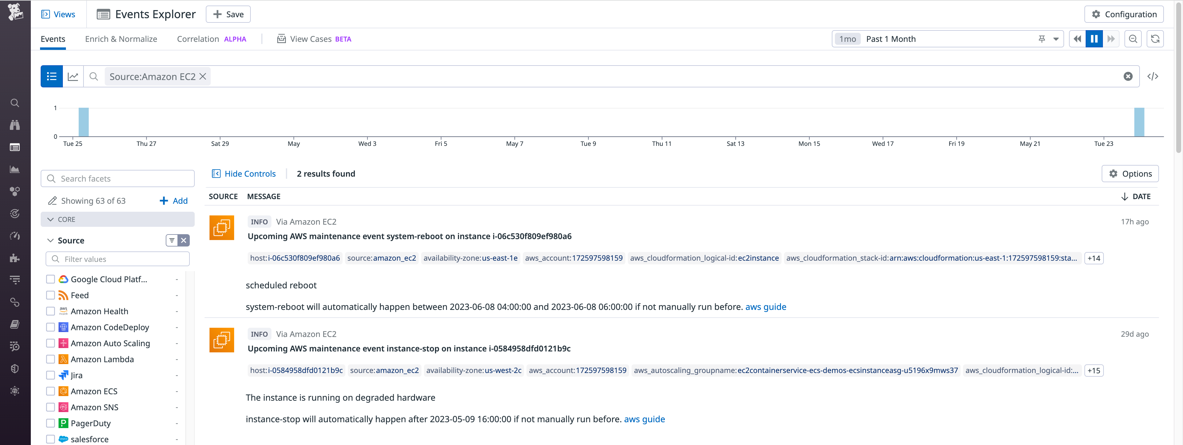 The Events Explorer will also show you EC2 scheduled maintenance events