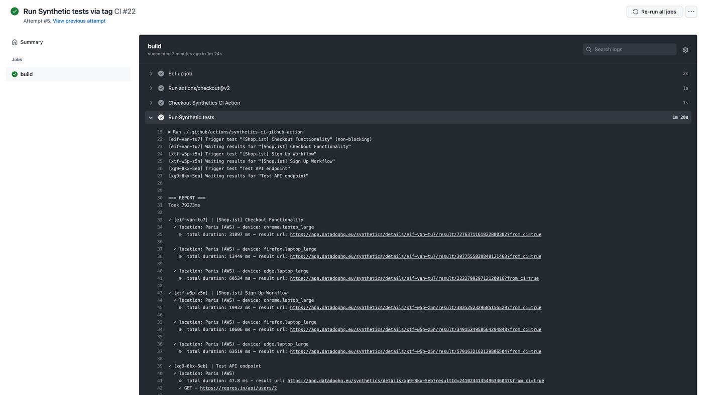 Run Synthetic tests from your GitHub Actions workflows Run Synthetic tests from your GitHub Actions workflows