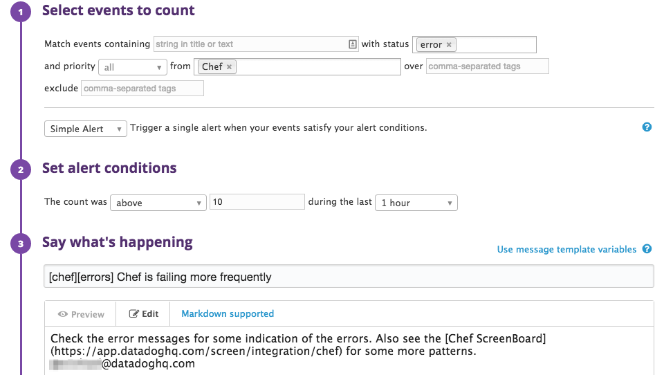 Event alerts creation