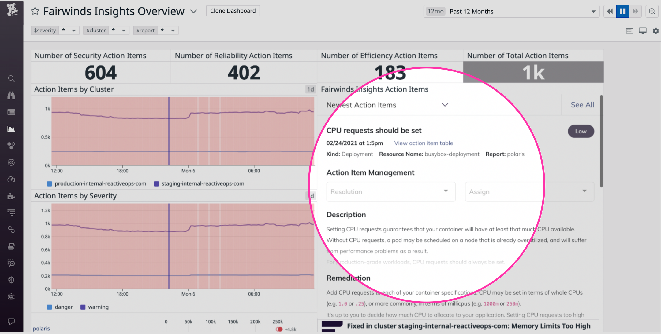 Fairwinds Insights alerts you to Kubernetes misconfigurations and provides remediation guidance.