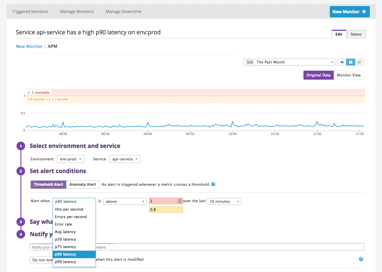 Datadog alert APM service-level monitor