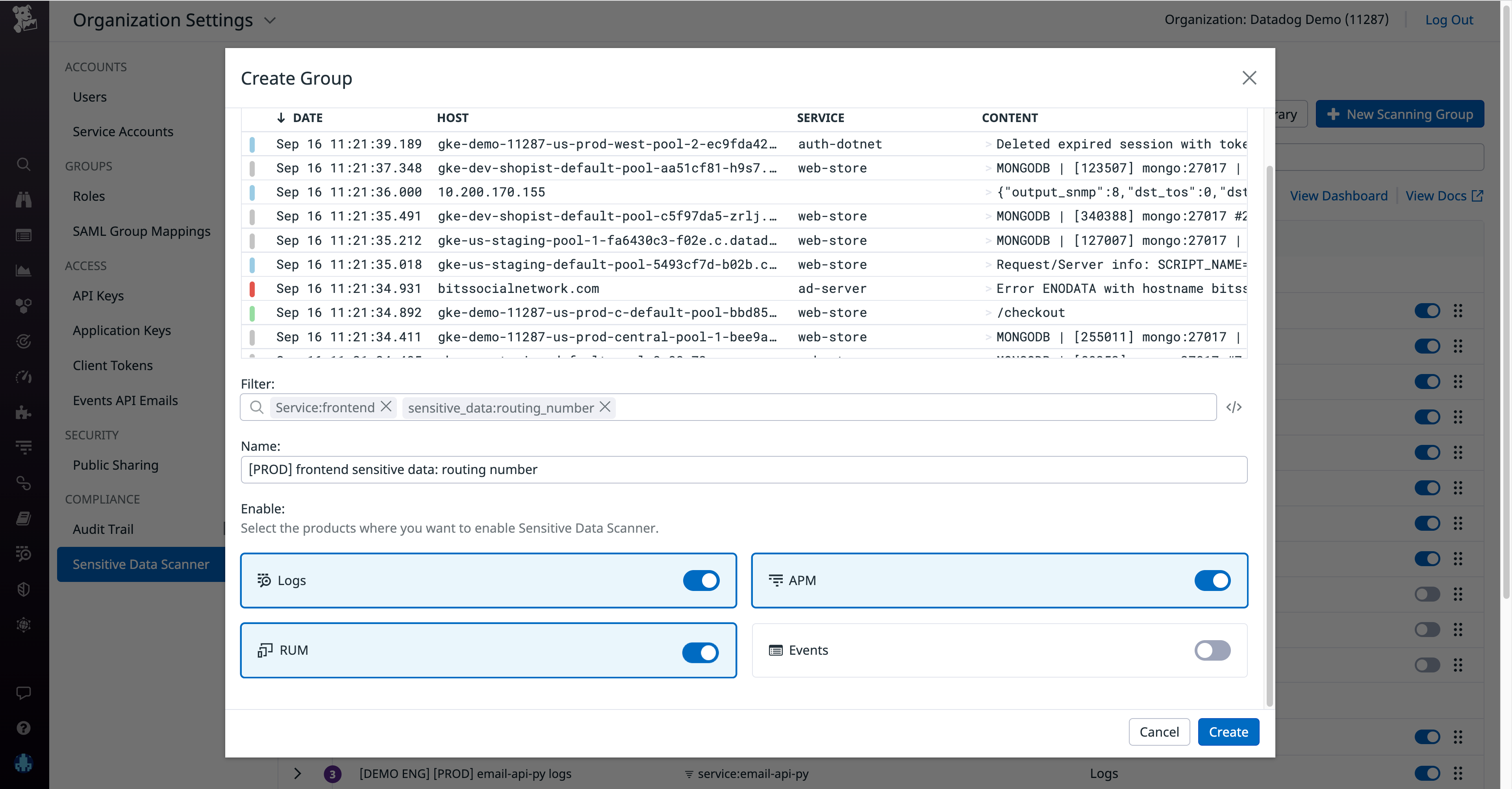 Configure the Sensitive Data Scanner for logs, RUM, APM, and Events in a single pane of glass
