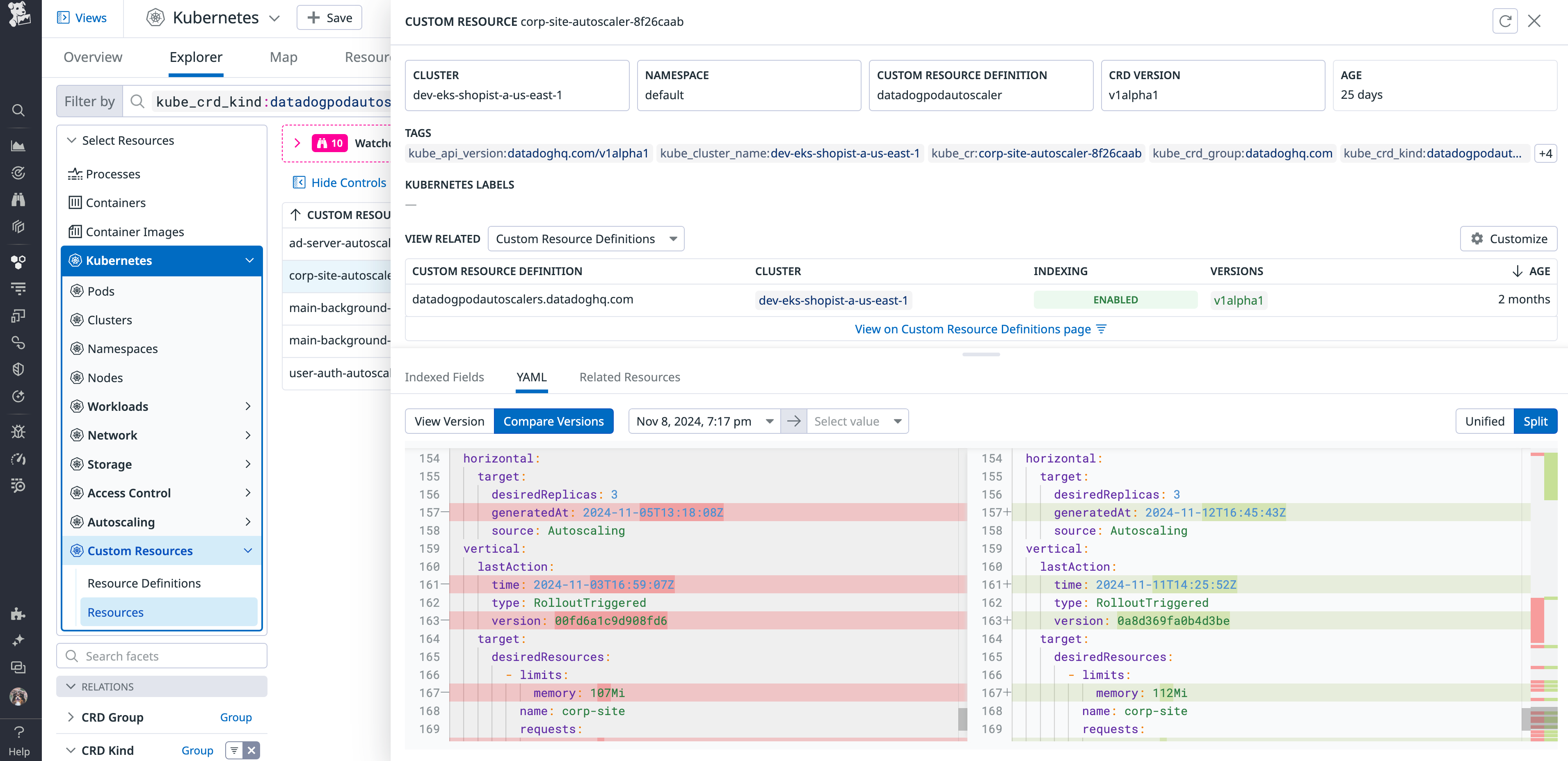View changes between different versions of your CRDs