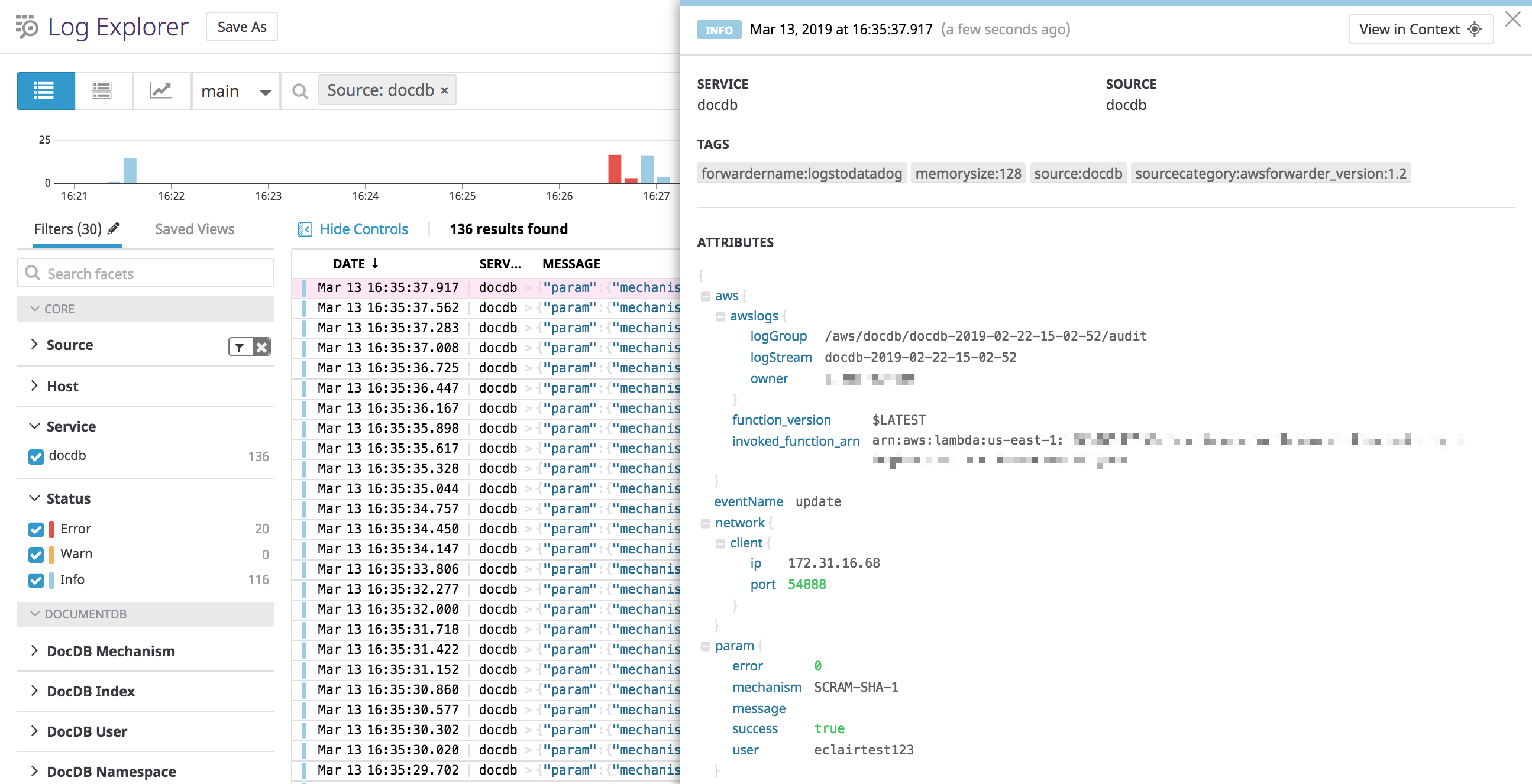 Datadog's Amazon DocumentDB audit log parsing