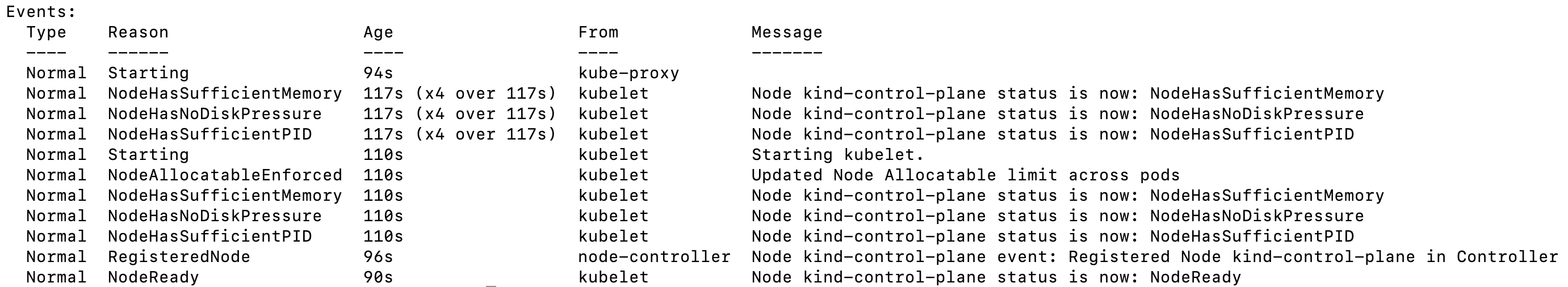 The command kubectl get events will list the events in the namespace by timestamp