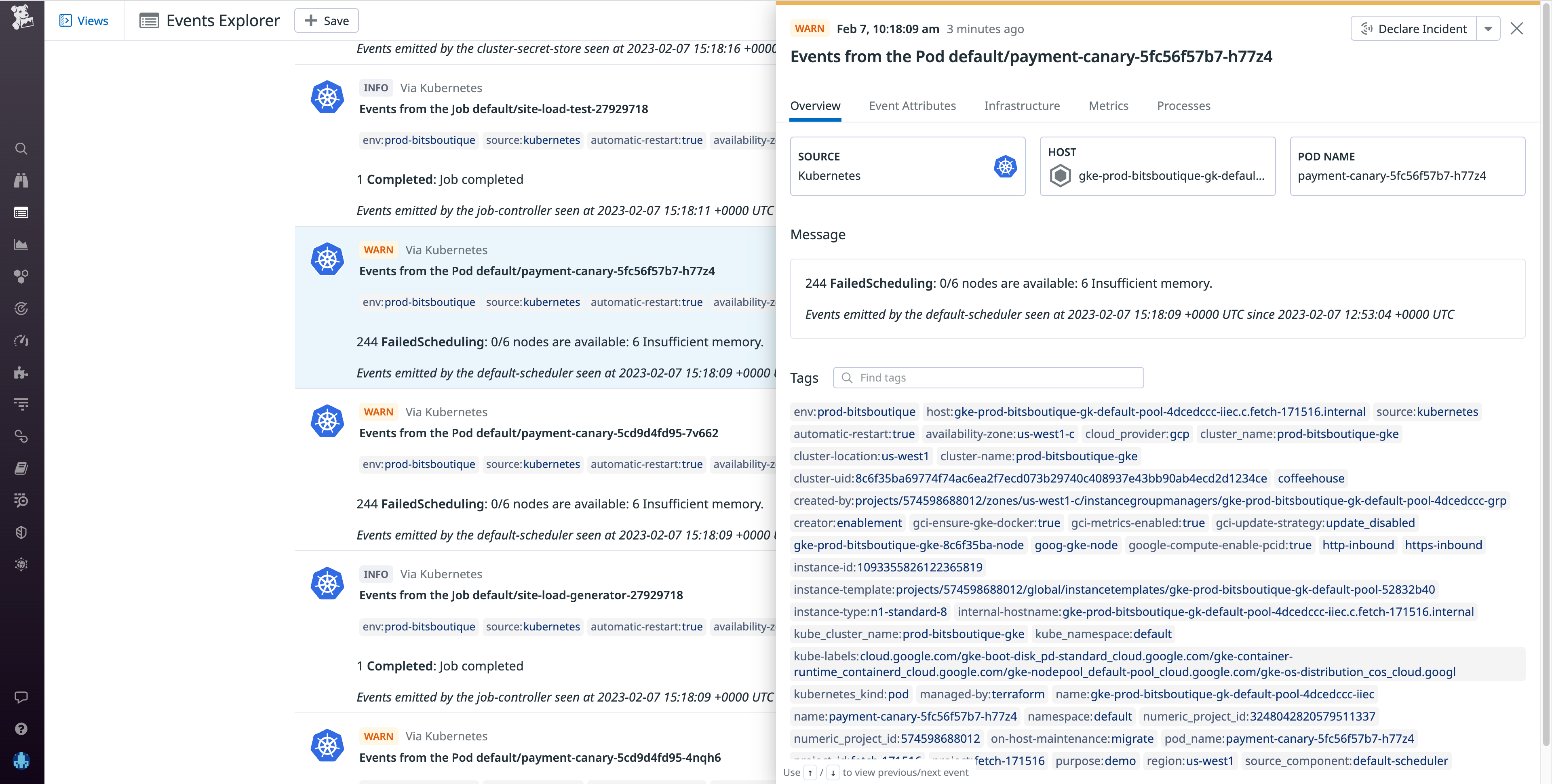 When the Kubernetes scheduler can't find a suitable node to assign pods to it will generate a FailedScheduling event