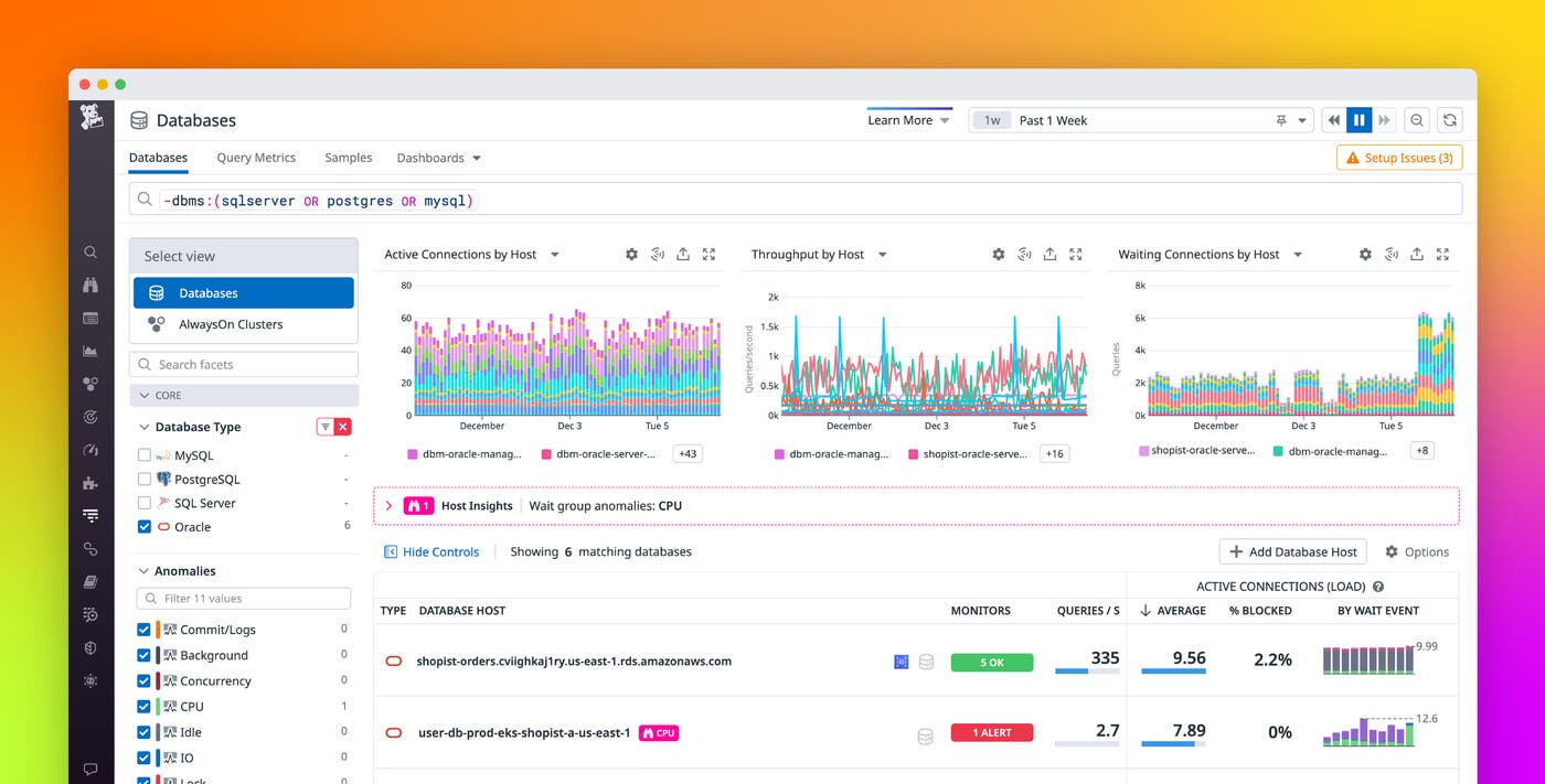Monitor Oracle managed databases with Datadog DBM Monitor Oracle managed databases with Datadog DBM