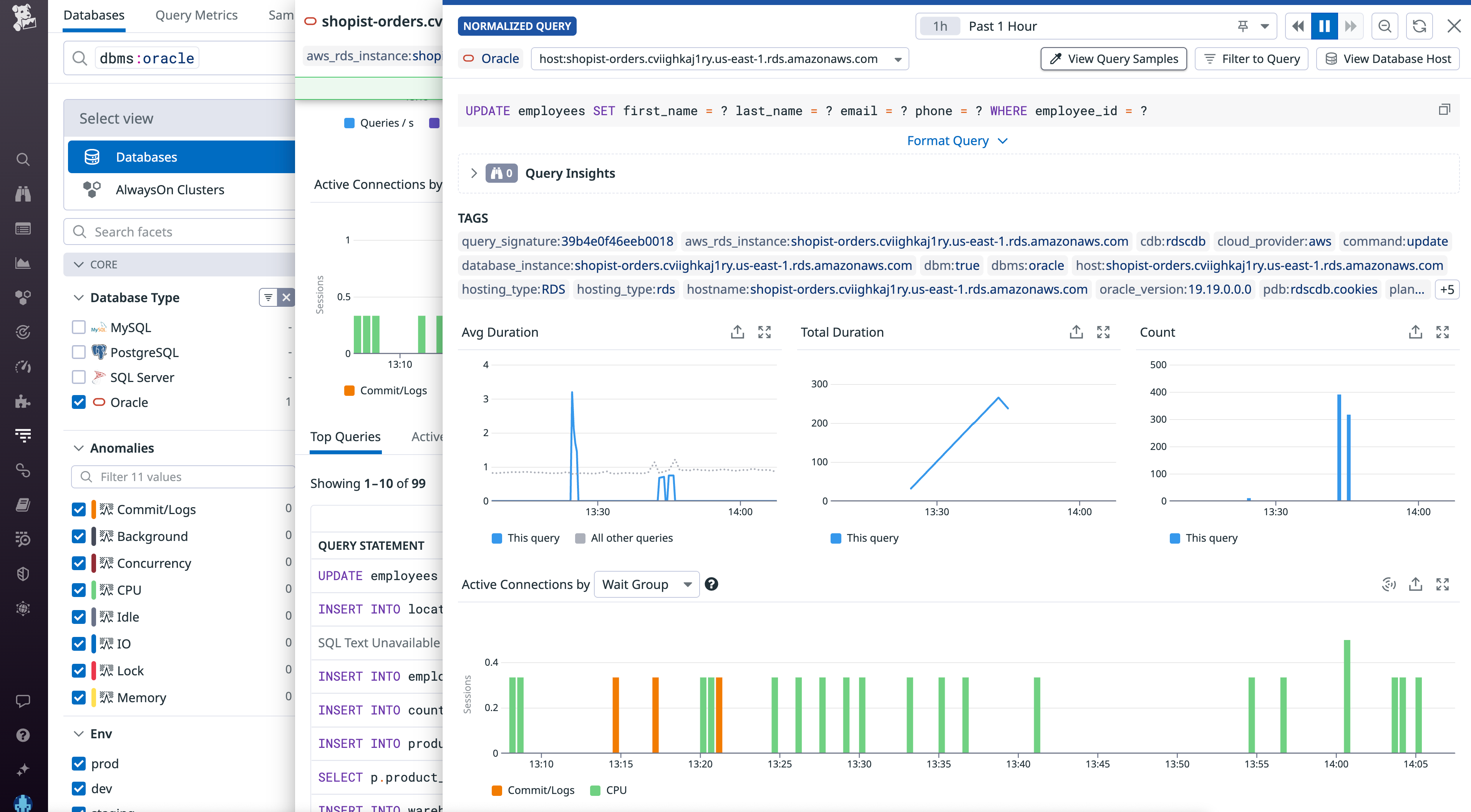 Click on a normalized query to see aggregate stats