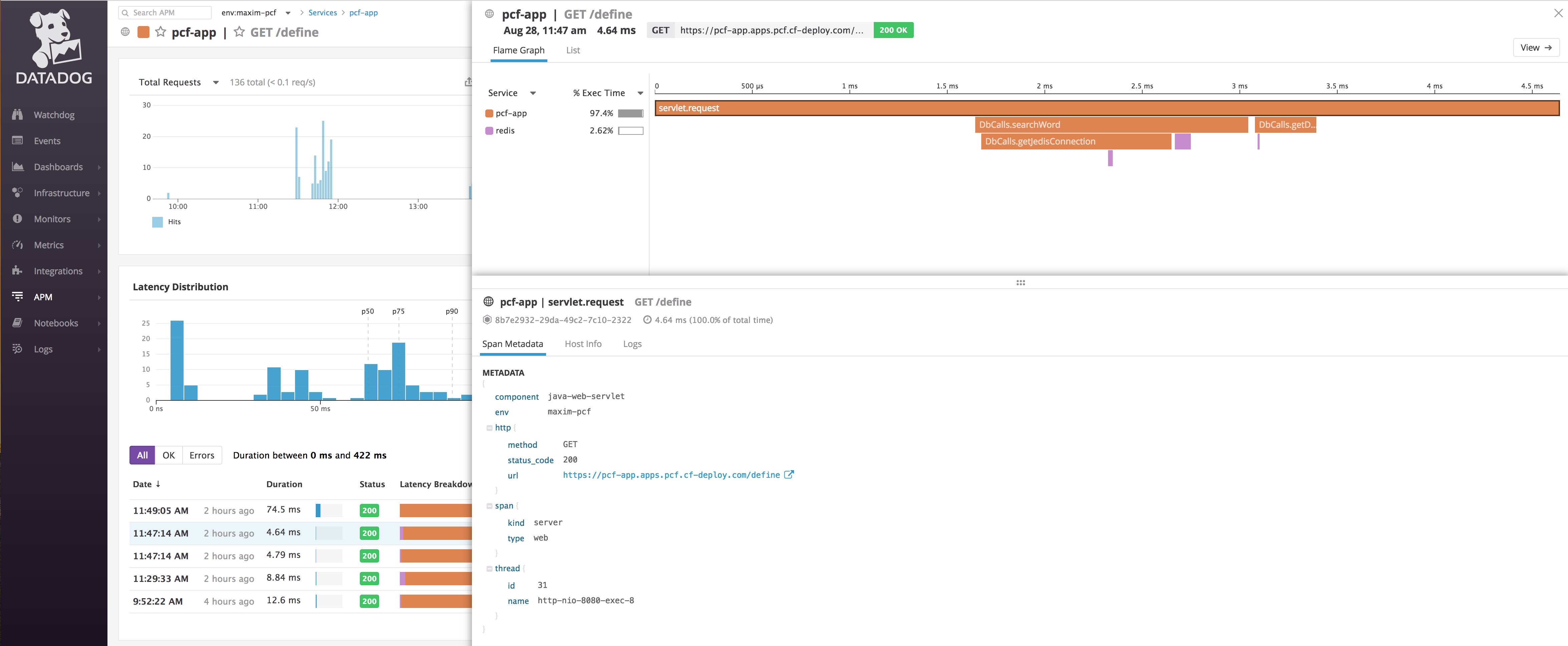 Datadog flame graph