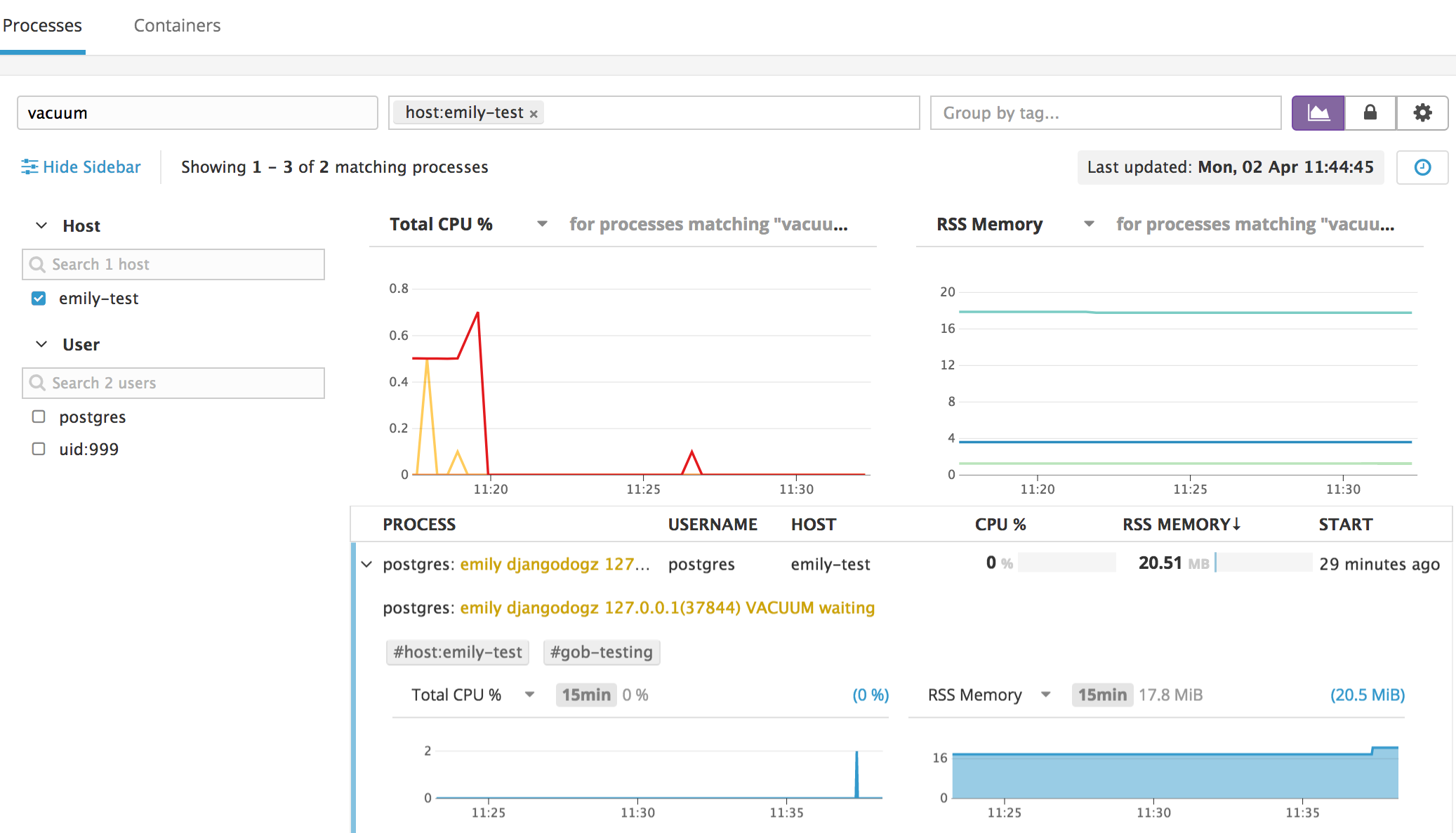 PostgreSQL VACUUM monitoring in Datadog