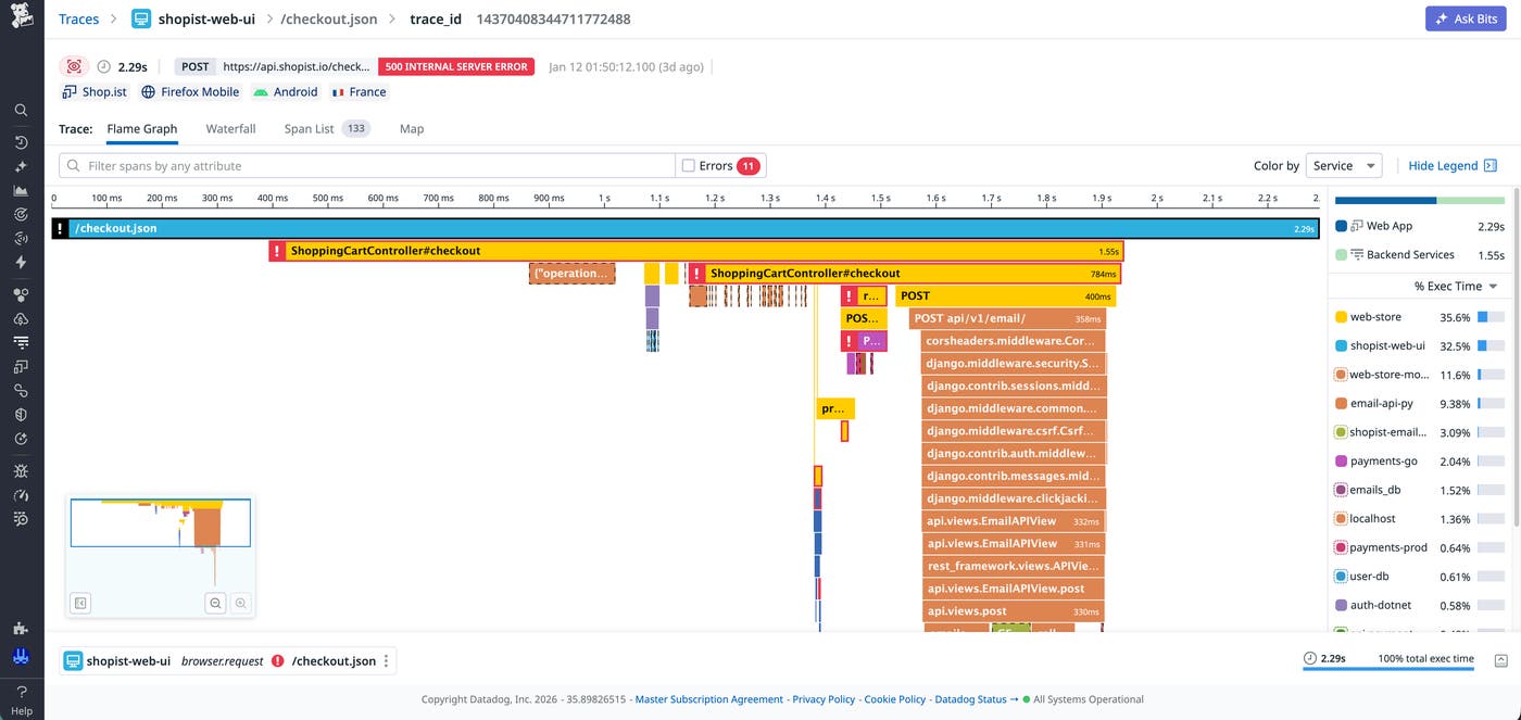 Screenshot of the retained distributed trace of the fetch resource. Screenshot of the retained distributed trace of the fetch resource.