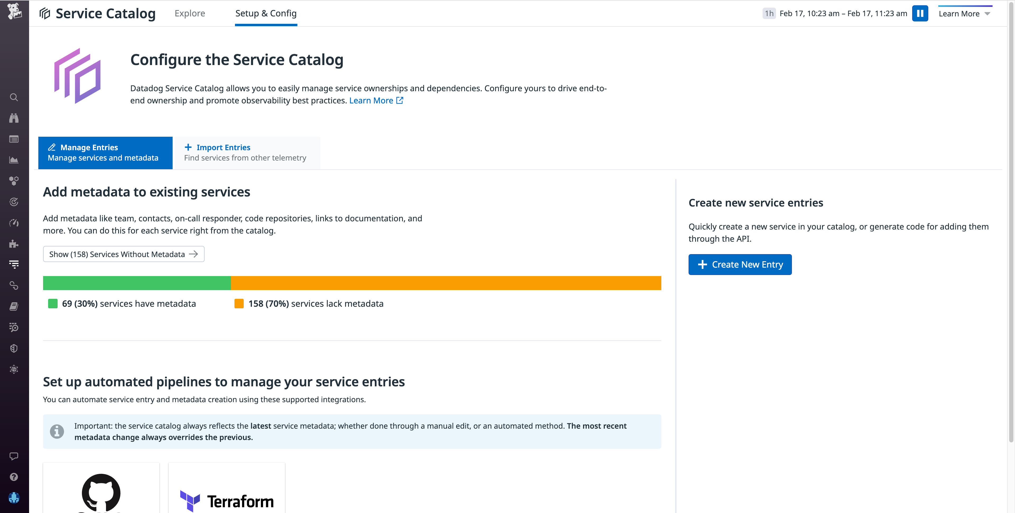 Manage services on the Setup & Config page