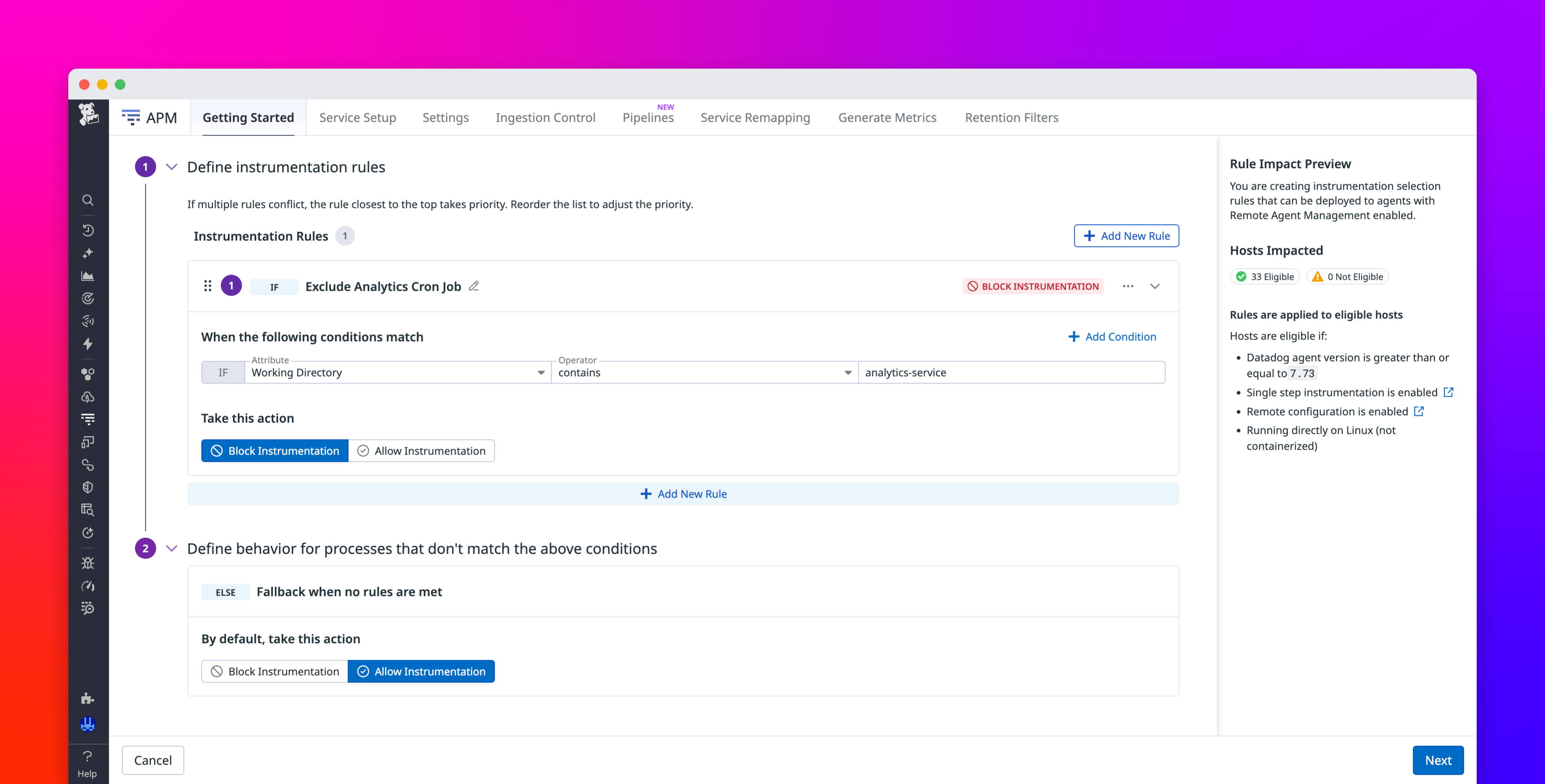 Manage service tracing across hosts with Single Step Instrumentation rules