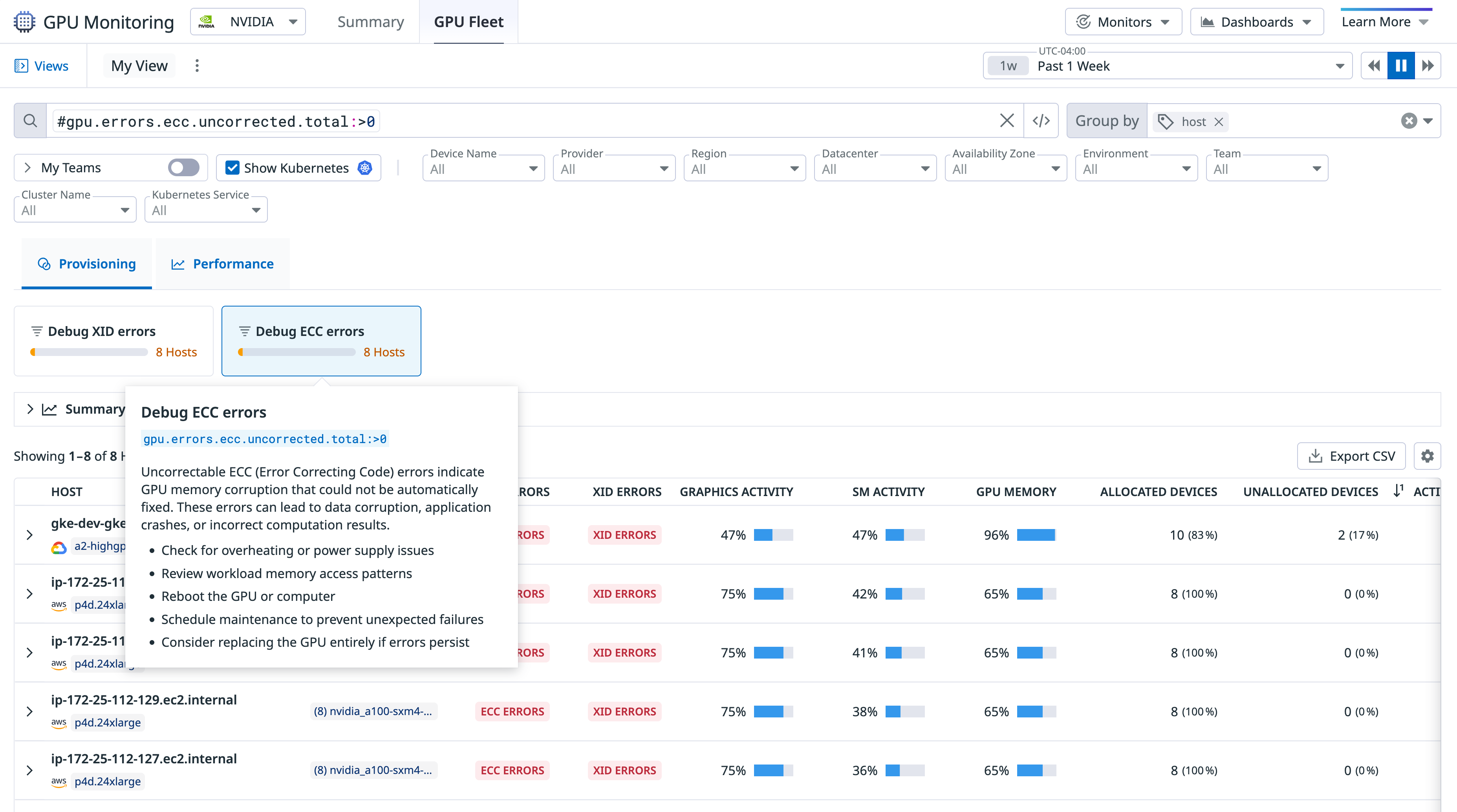 A screenshot showing specific ECC errors and how to debug them.