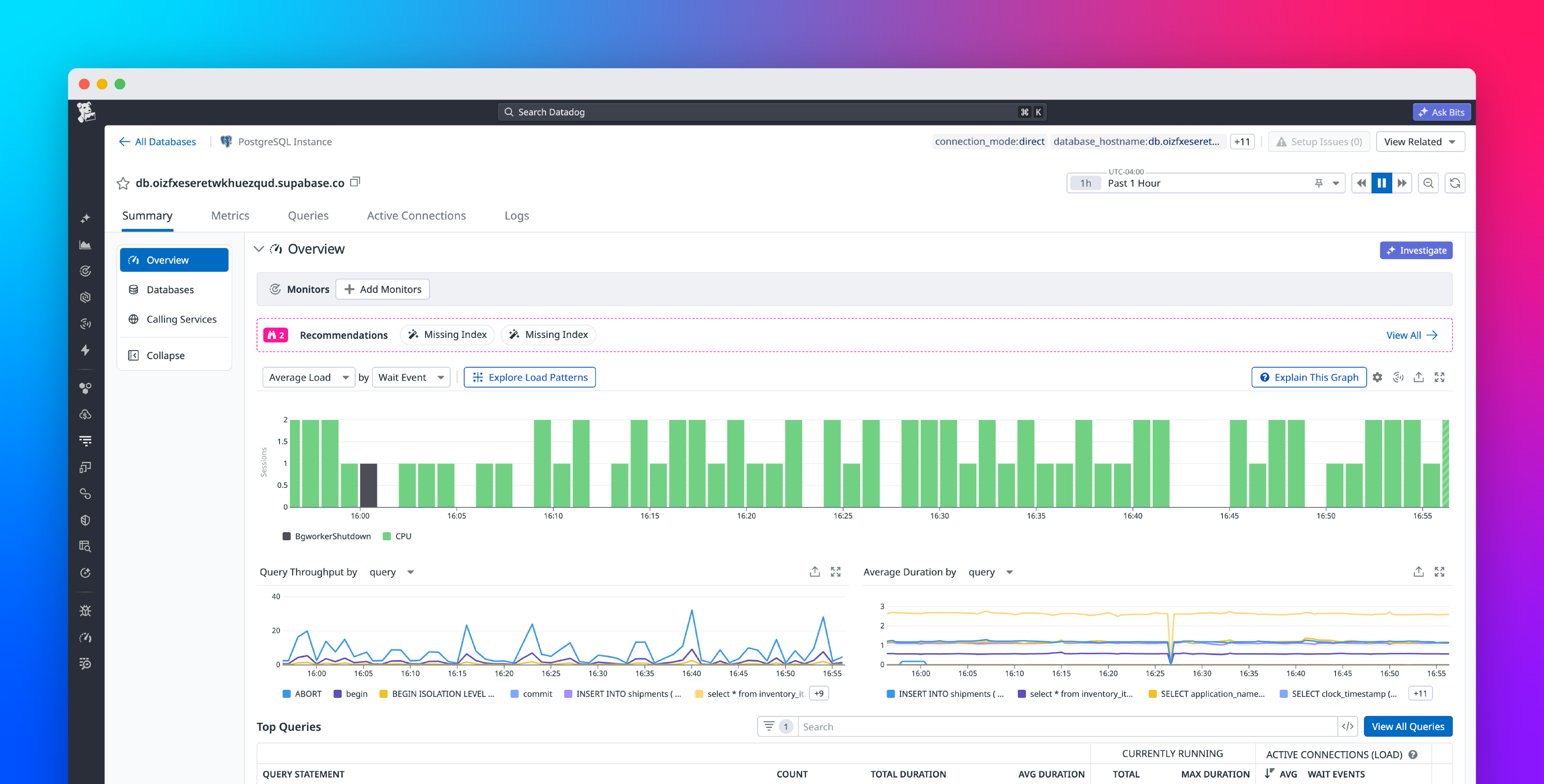 Monitor and optimize Supabase query performance with Datadog Database Monitoring