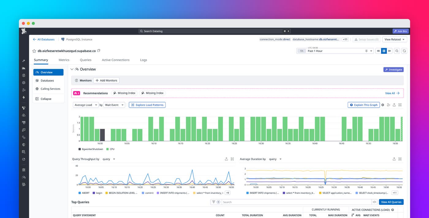 Monitor and optimize Supabase query performance with Datadog Database Monitoring Monitor and optimize Supabase query performance with Datadog Database Monitoring