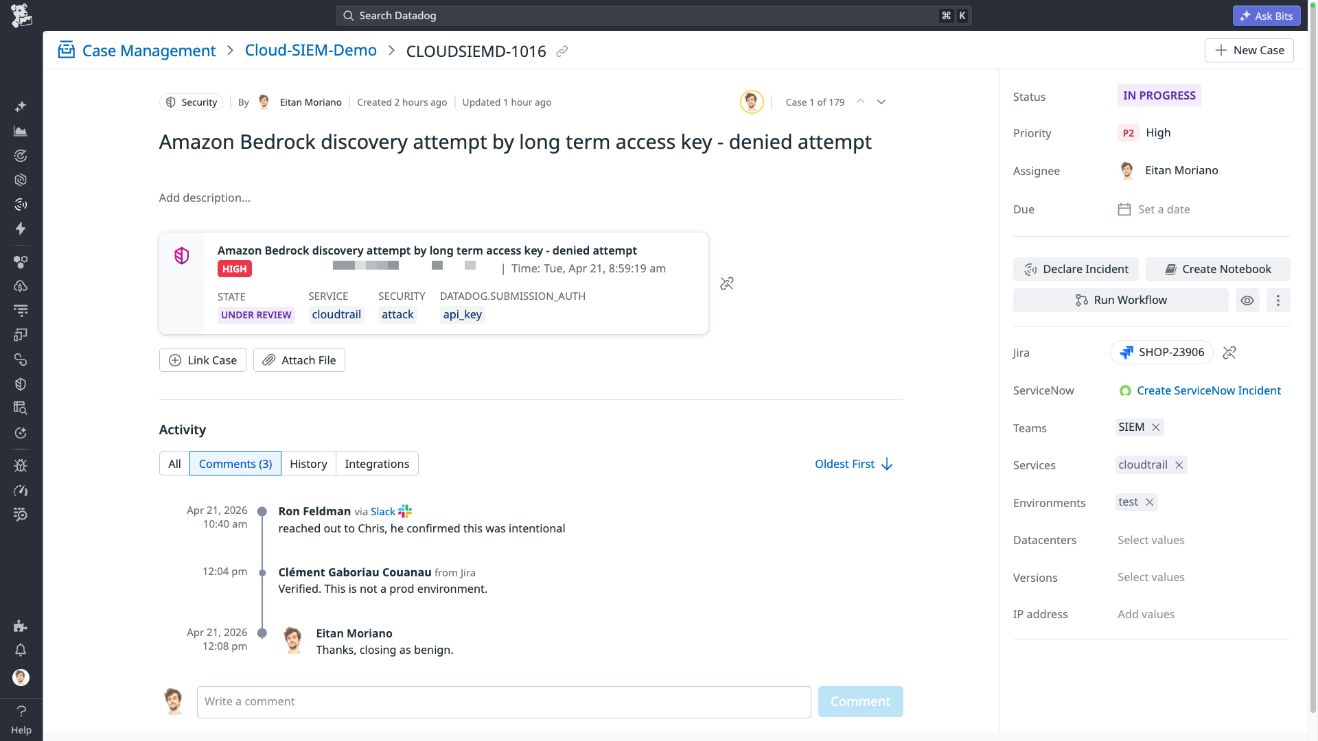Case timeline includes updates from ticketing systems and Slack to keep all collaborators aligned.